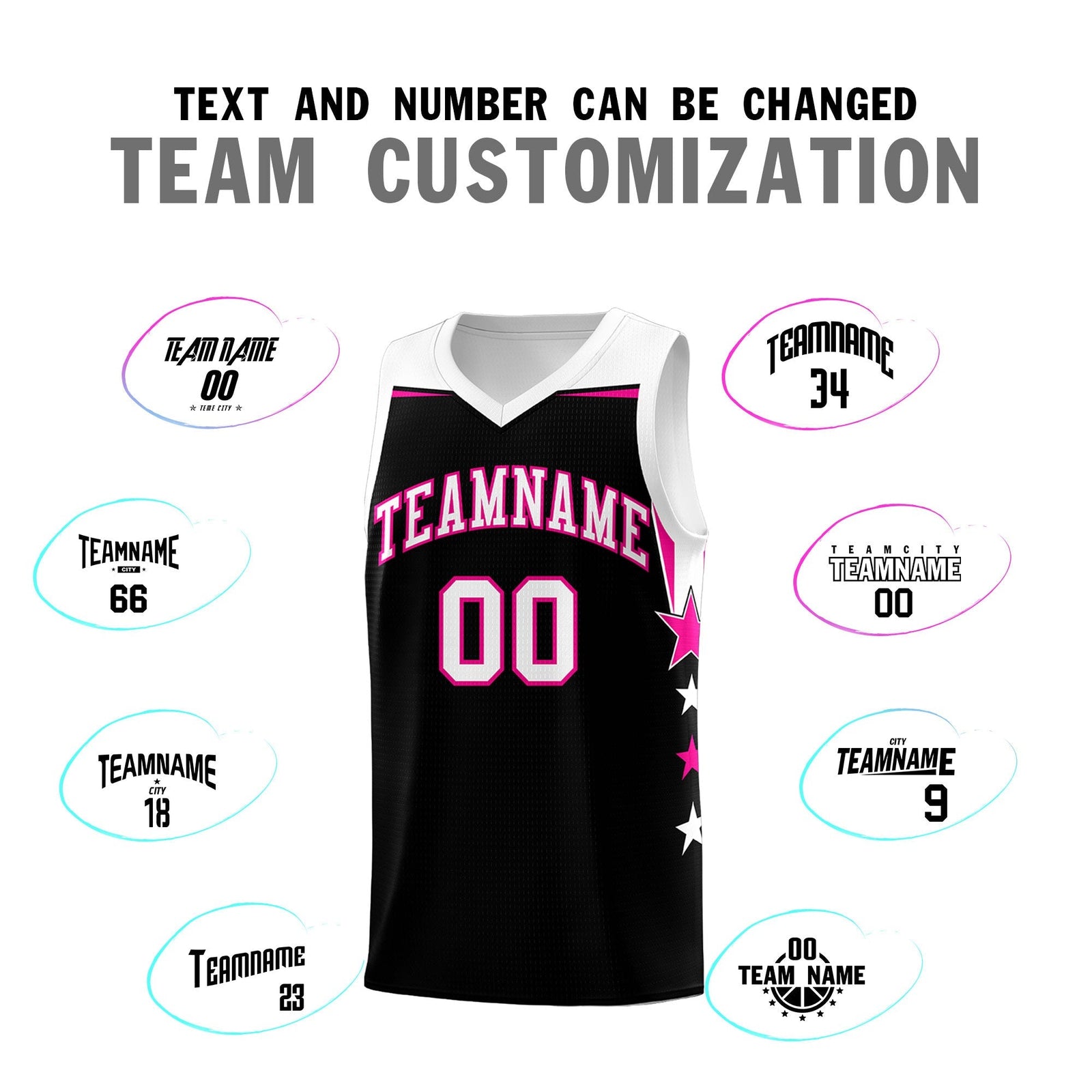 Custom Youth Basketball Uniform Black White Two Tone Side Star Personalized Team Jersey
