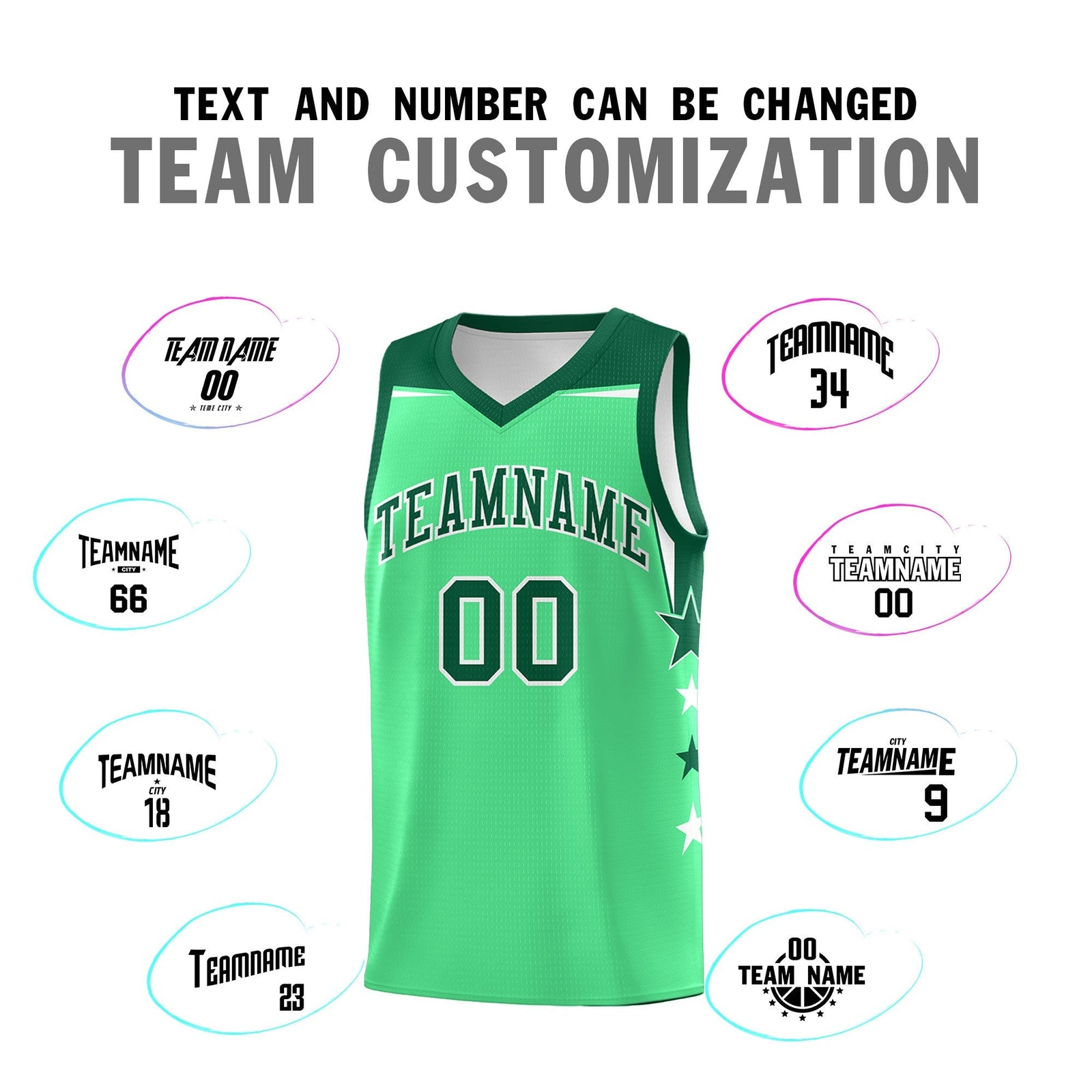 Custom Youth Basketball Uniform Green Kelly Green Two Tone Side Star Color Block Team Jersey