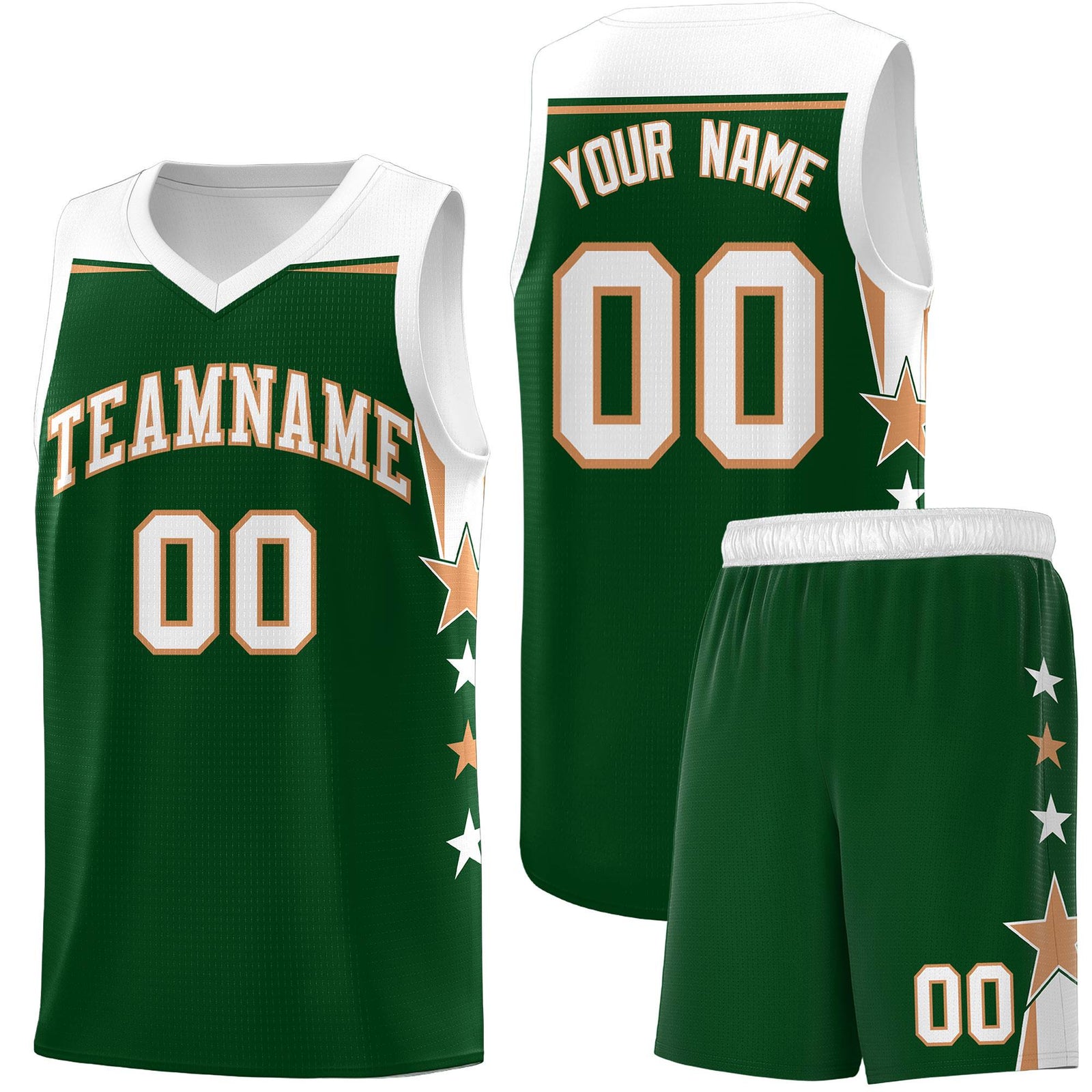 Custom Youth Basketball Uniform Green White Two Tone Side Star Personalized Team Jersey