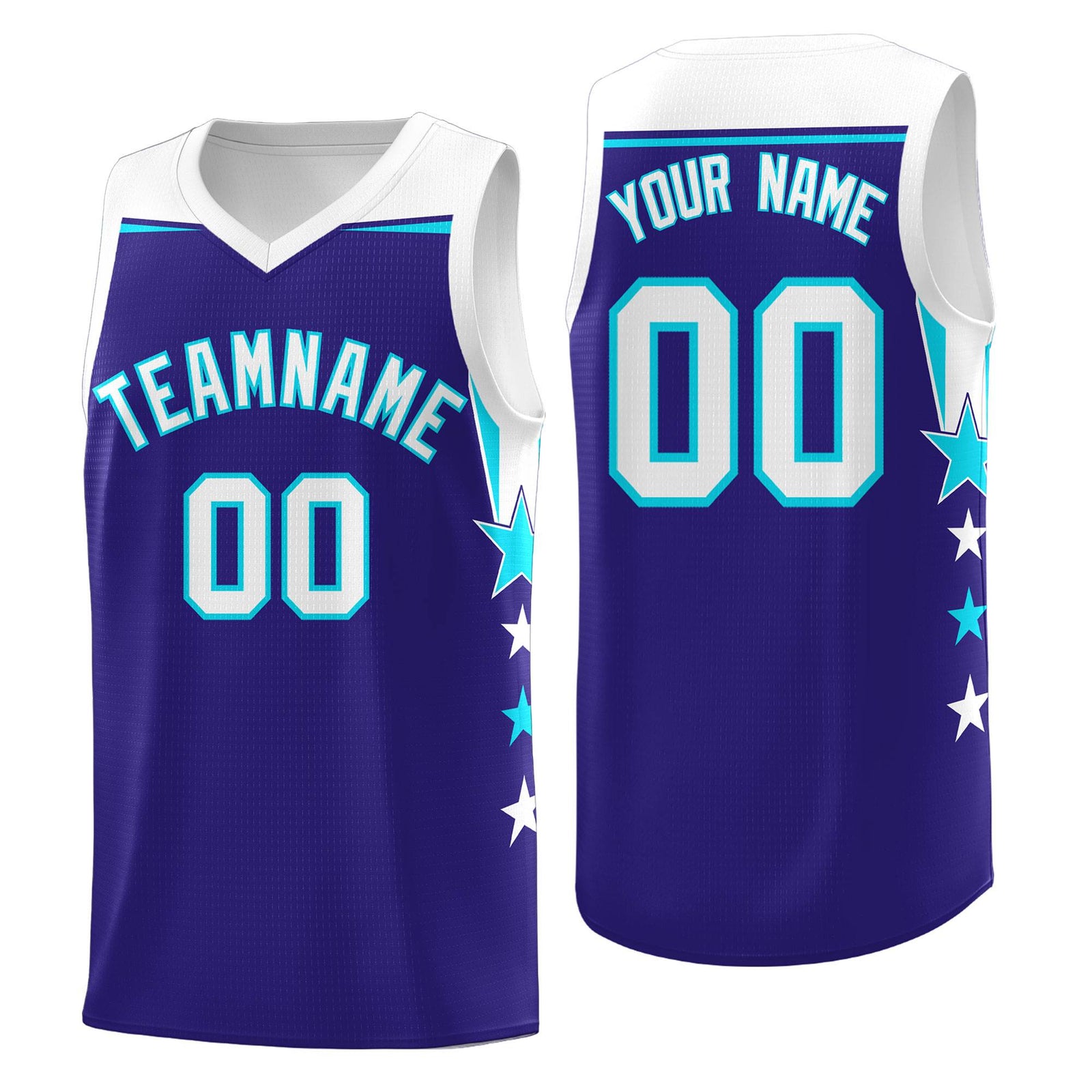 Custom Youth Basketball Uniform Royal White Two Tone Side Star Add Name Number & Logo