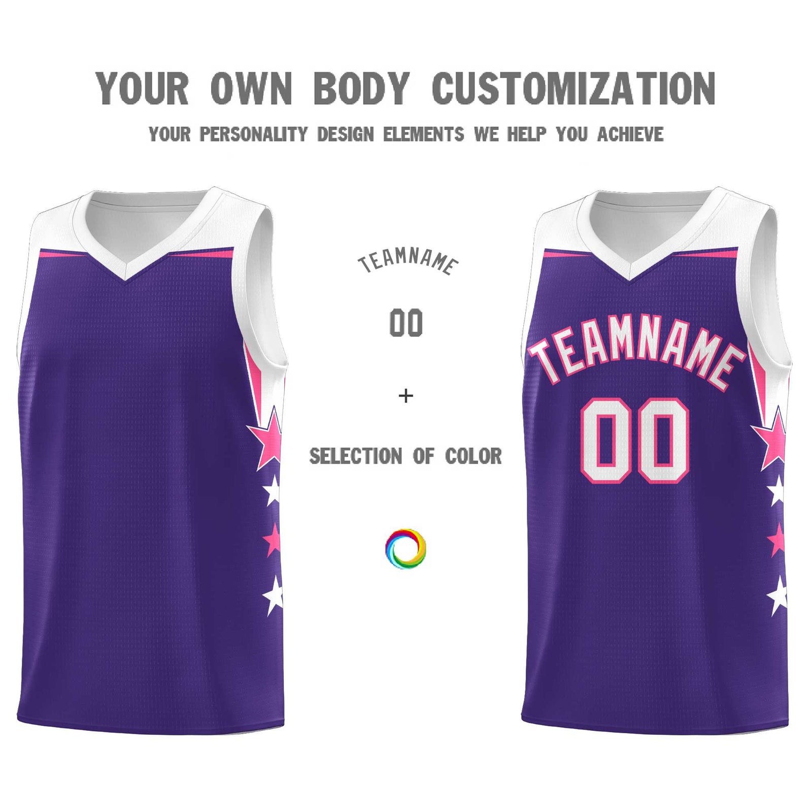 Custom Youth Basketball Uniform Purple White Two Tone Side Star Personalized Team Jersey