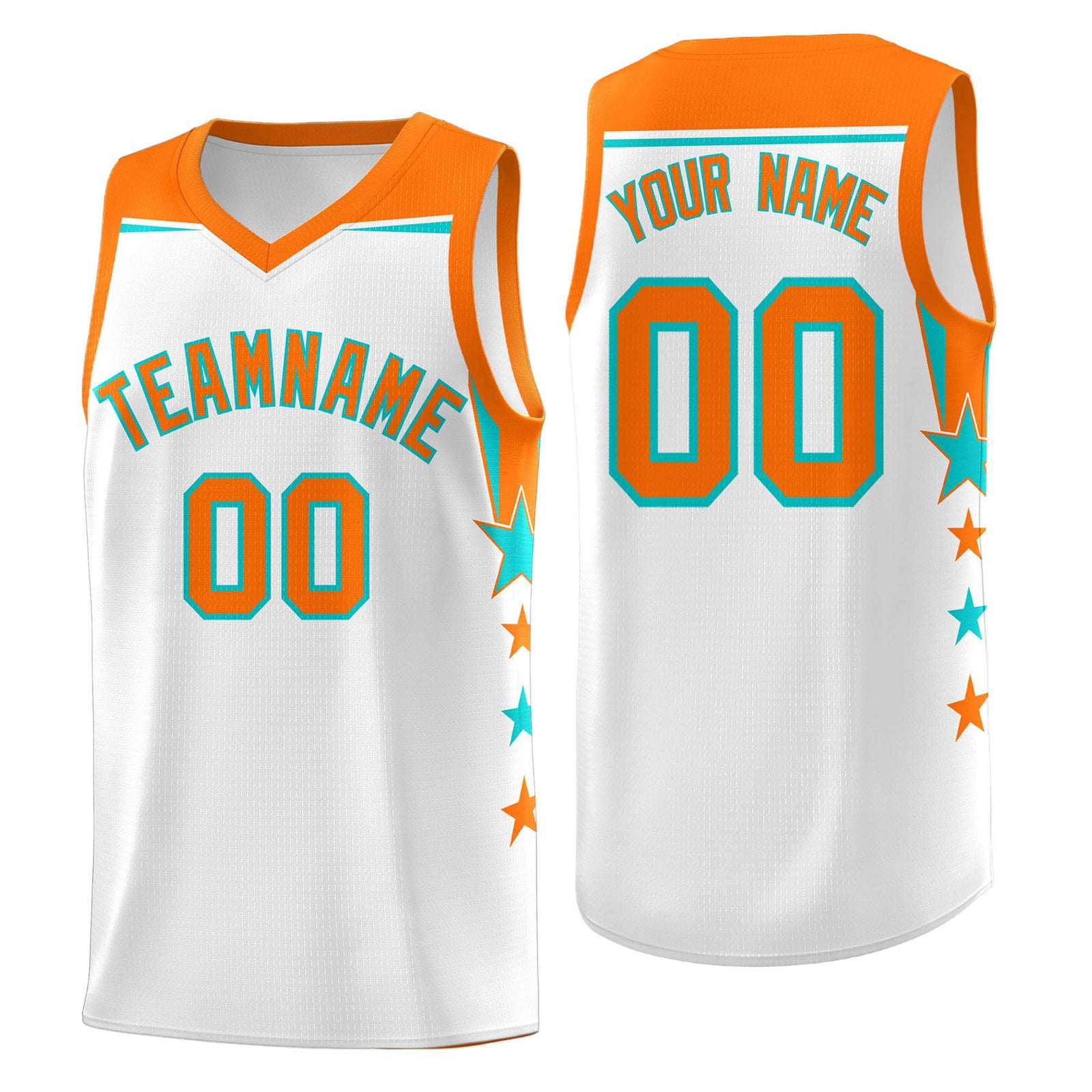 Custom Youth Basketball Uniform White Orange Two Tone Side Star Color Block Team Jersey
