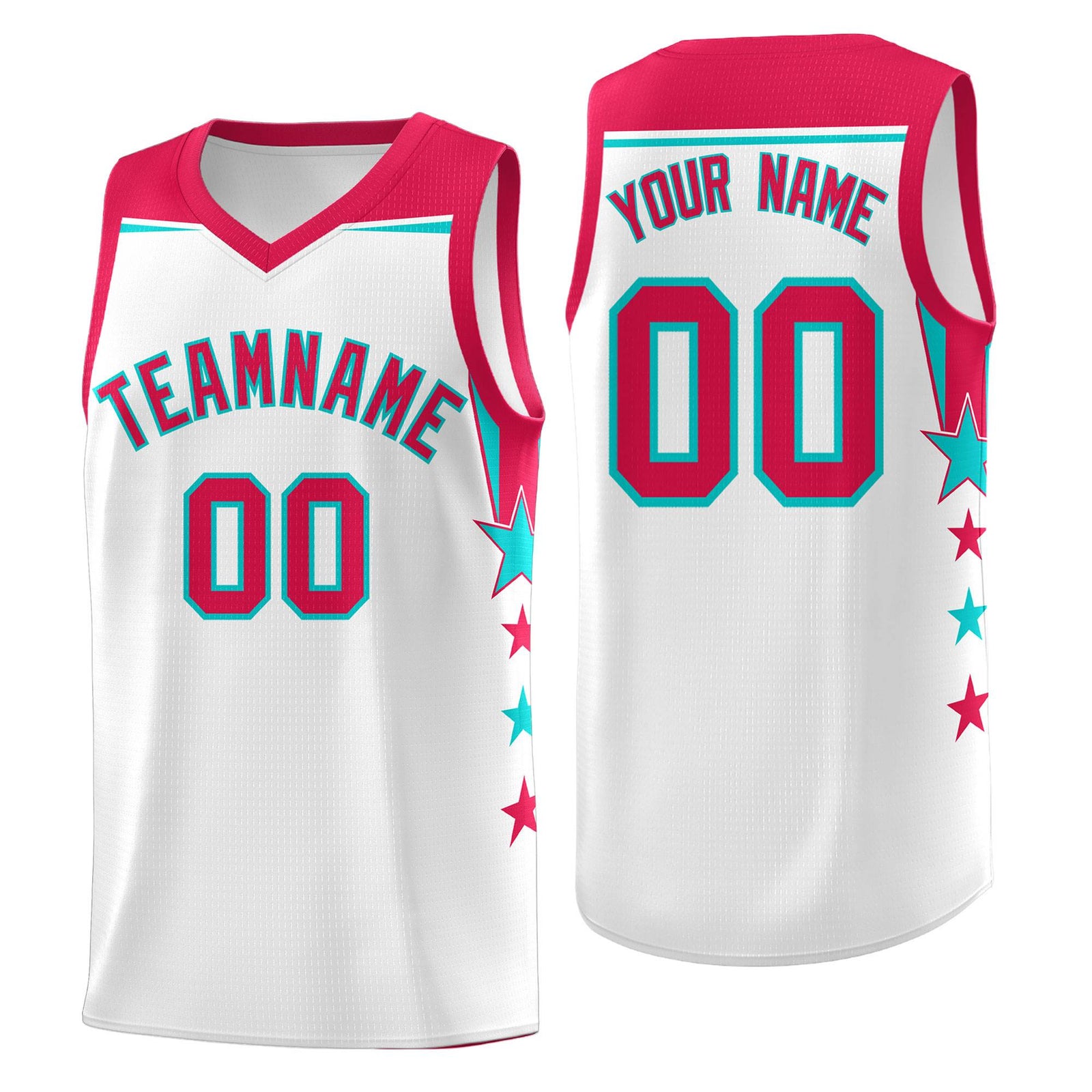 Custom Youth Basketball Uniform White Red Two Tone Side Star Color Block Team Jersey