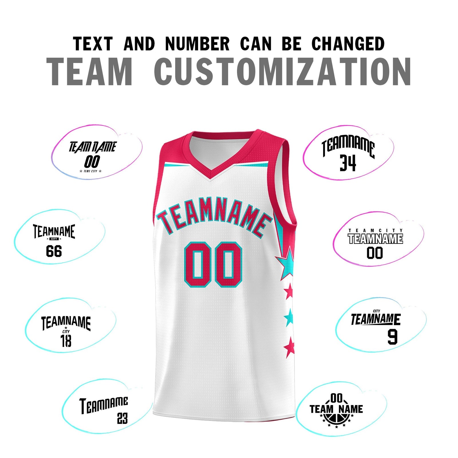 Custom Youth Basketball Uniform White Red Two Tone Side Star Color Block Team Jersey
