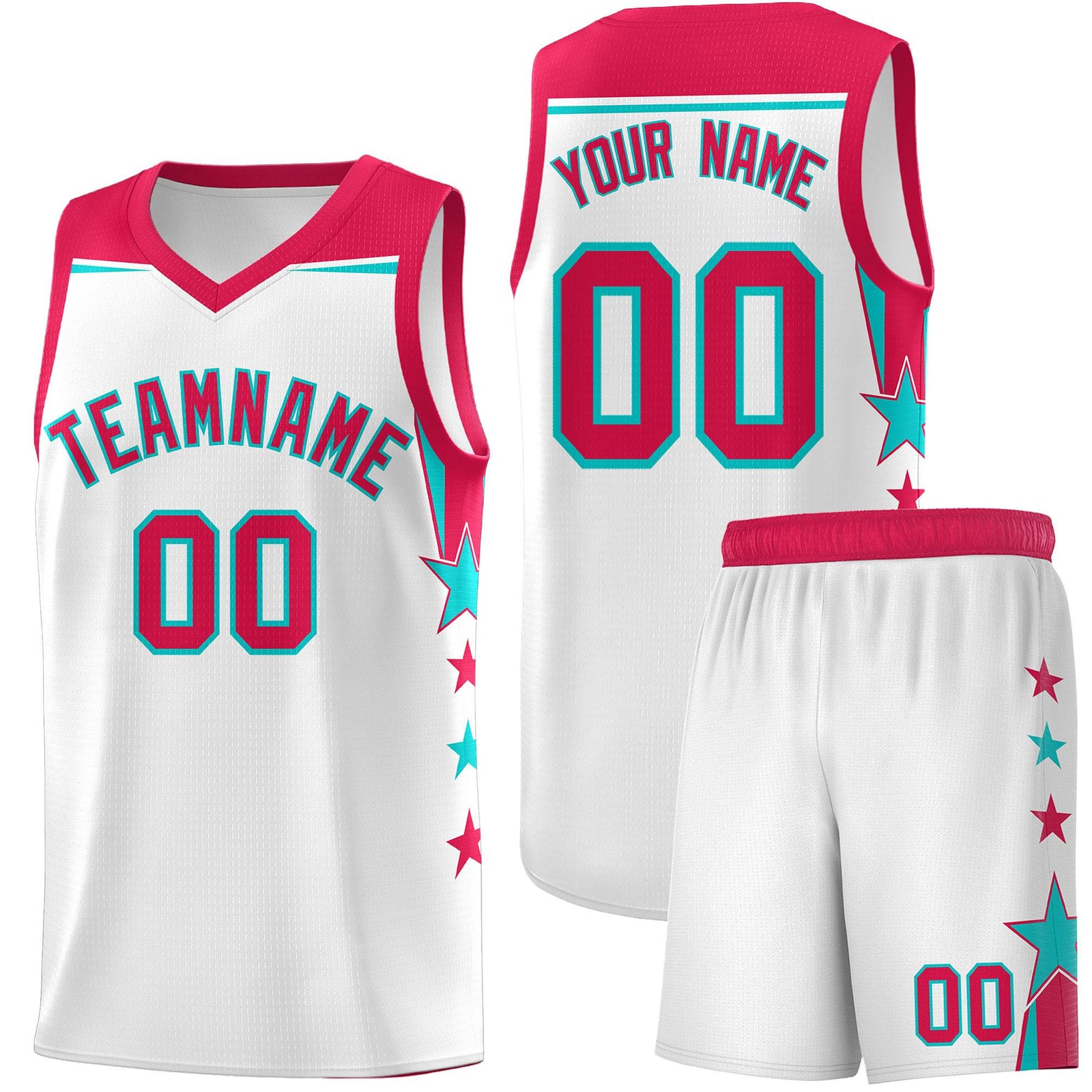 Custom Youth Basketball Uniform White Red Two Tone Side Star Color Block Team Jersey