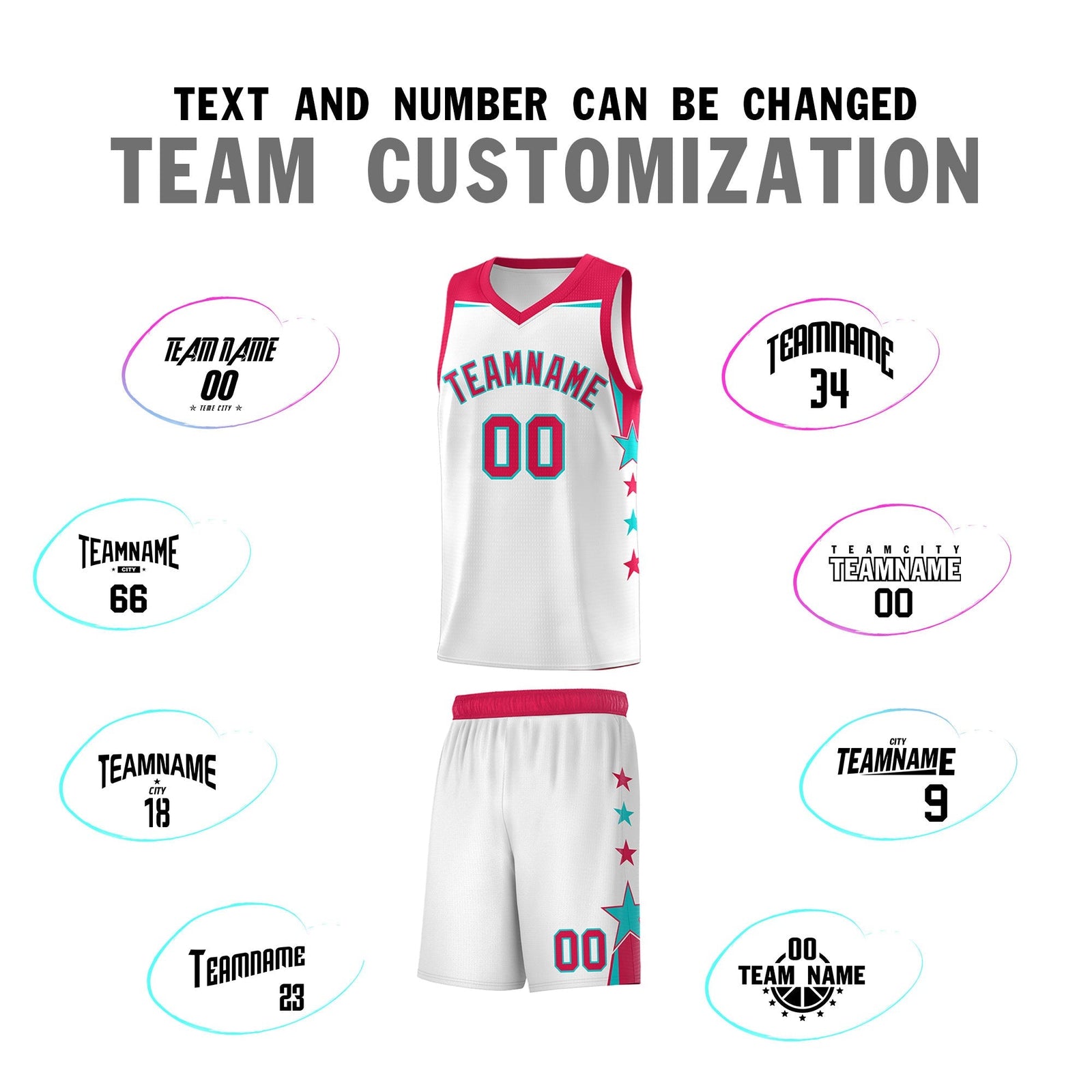 Custom Youth Basketball Uniform White Red Two Tone Side Star Color Block Team Jersey