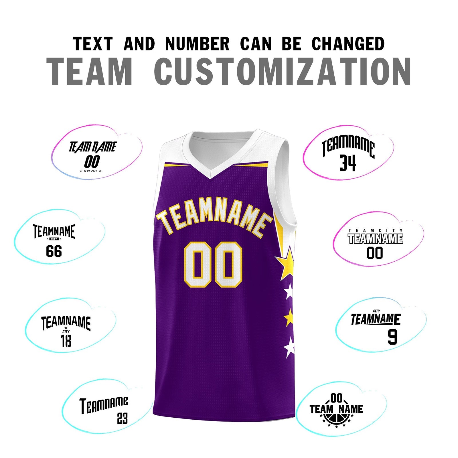 Custom Youth Basketball Uniform Purple White Two Tone Side Star Add Name Number & Logo
