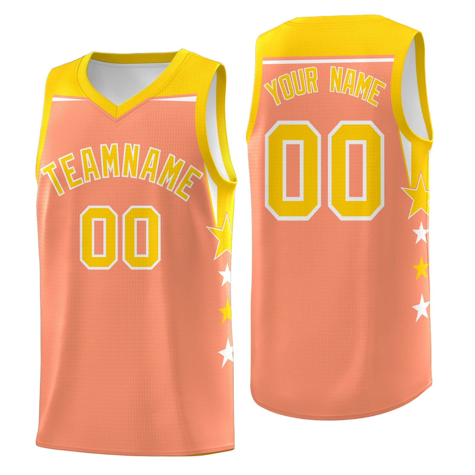 Custom Youth Basketball Uniform Light Orange Gold Two Tone Side Star Personalized Team Jersey