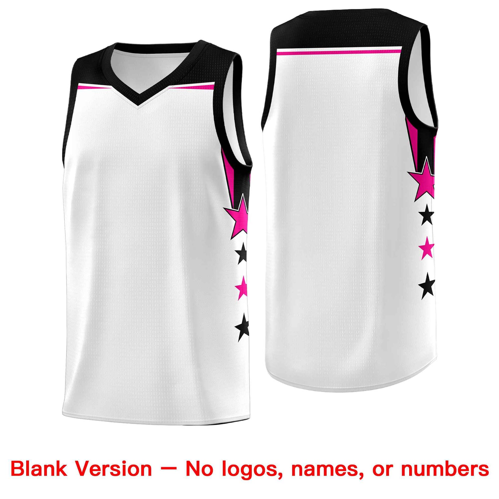 Custom Youth Basketball Uniform White Black Two Tone Side Star Add Name Number & Logo