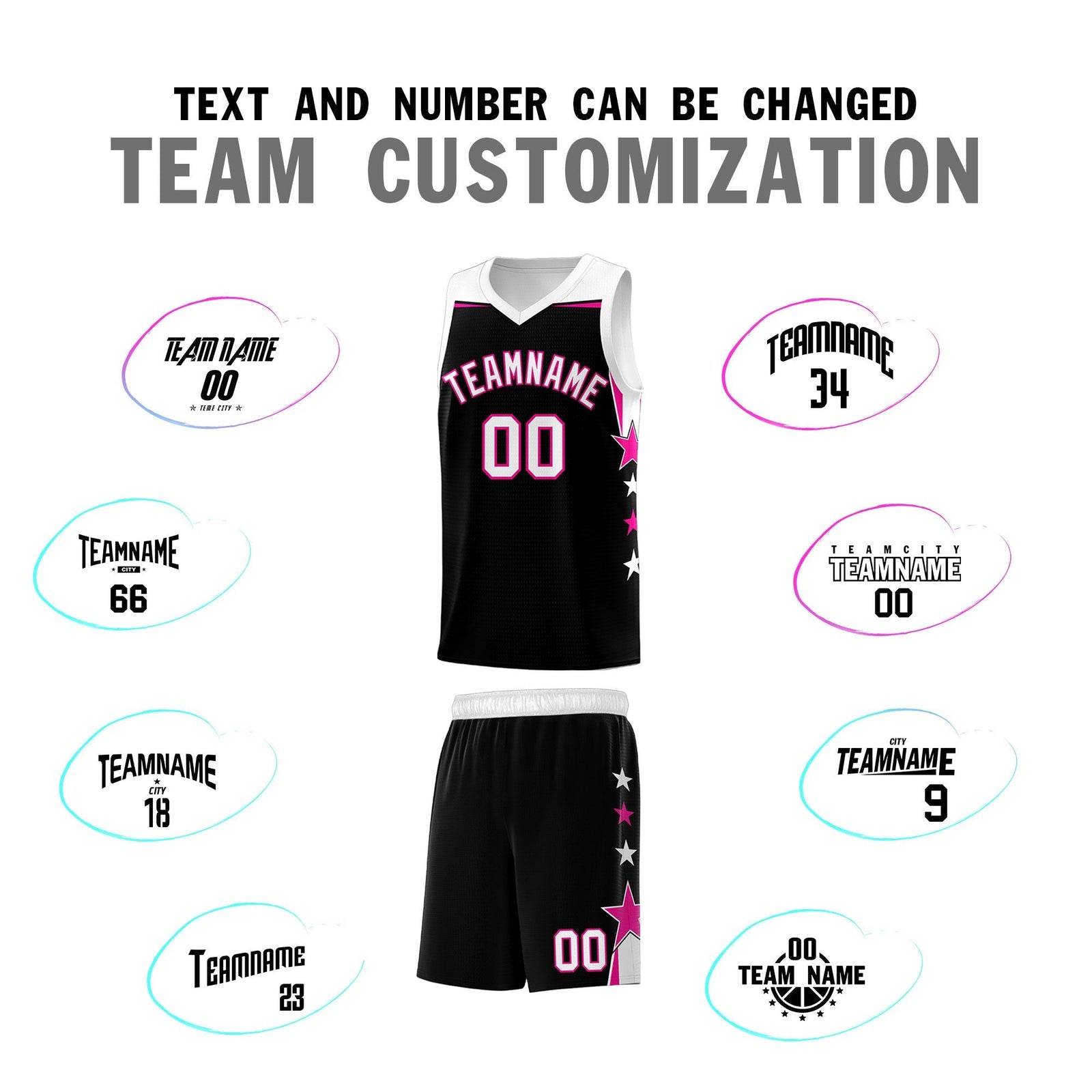 Custom Youth Basketball Uniform Black White Two Tone Side Star Personalized Team Jersey