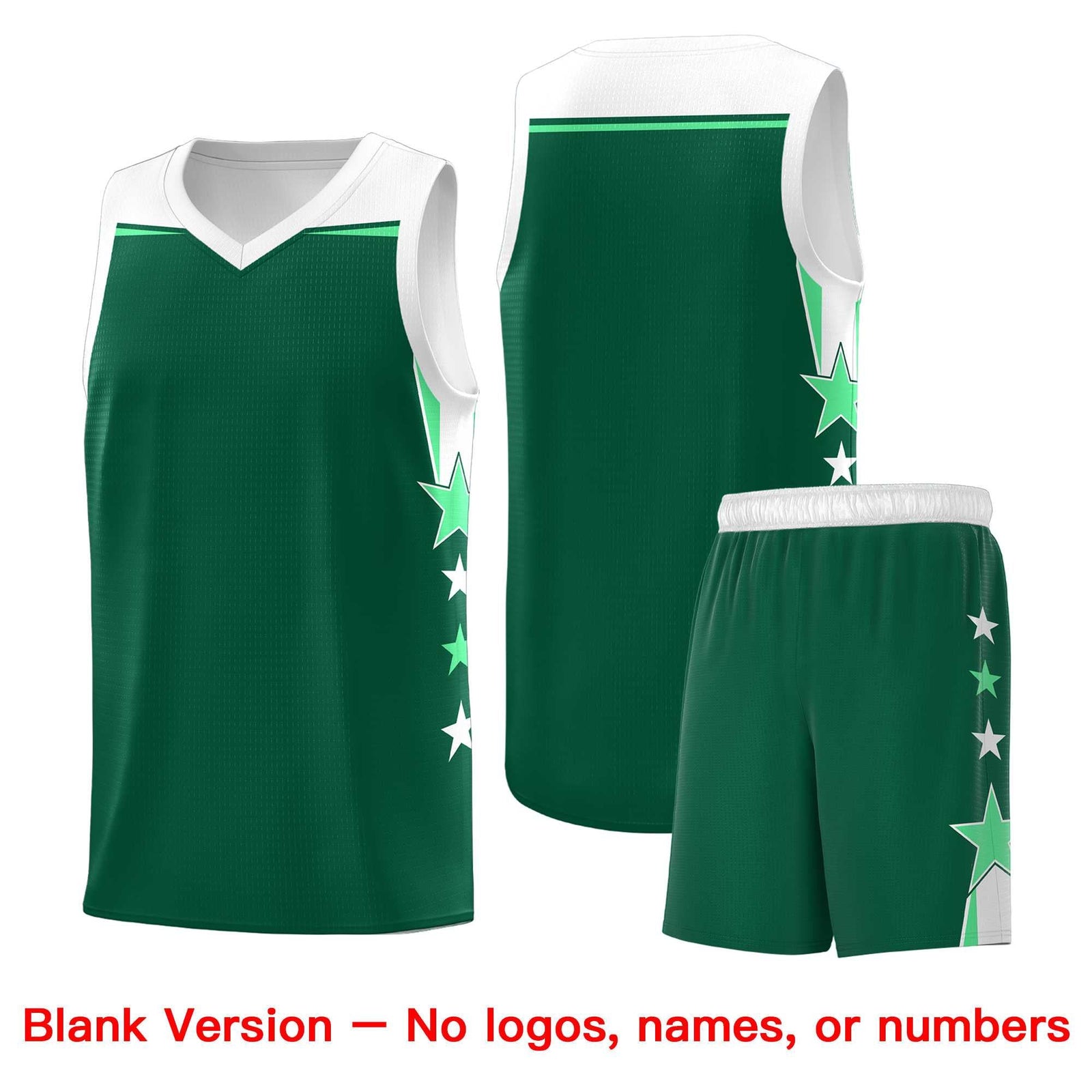 Custom Youth Basketball Uniform Kelly Green White Two Tone Side Star Personalized Team Jersey