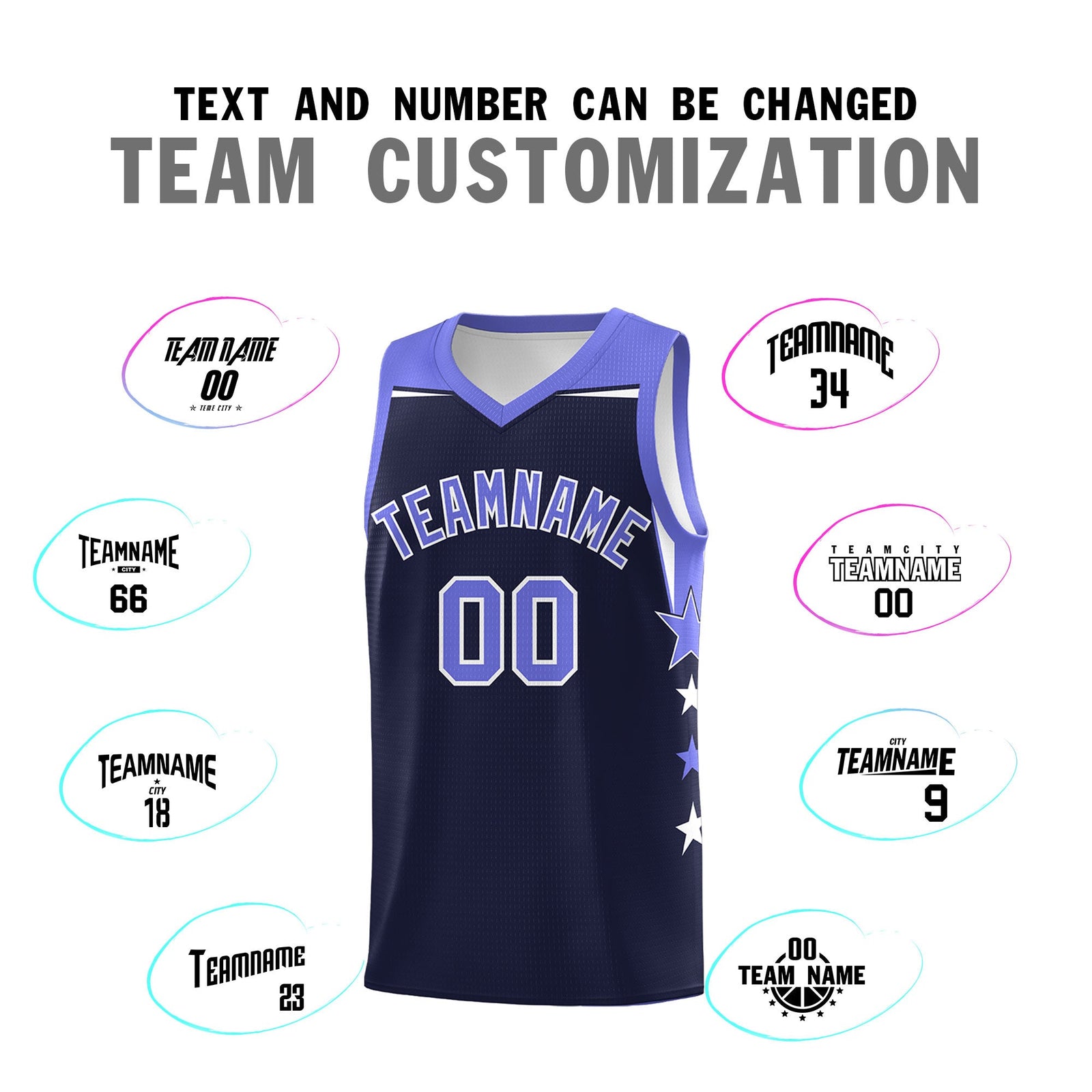 Custom Youth Basketball Uniform Navy Purple Two Tone Side Star Color Block Team Jersey