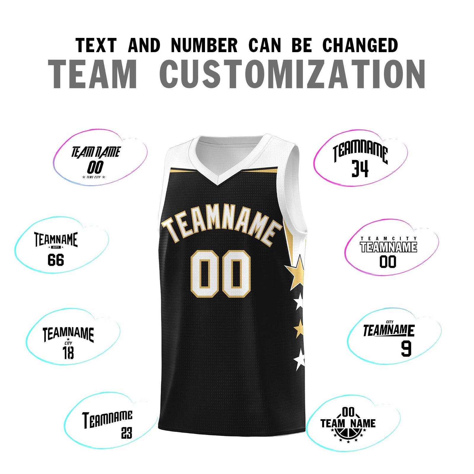 Custom Youth Basketball Uniform Black White Two Tone Side Star Personalized Team Jersey