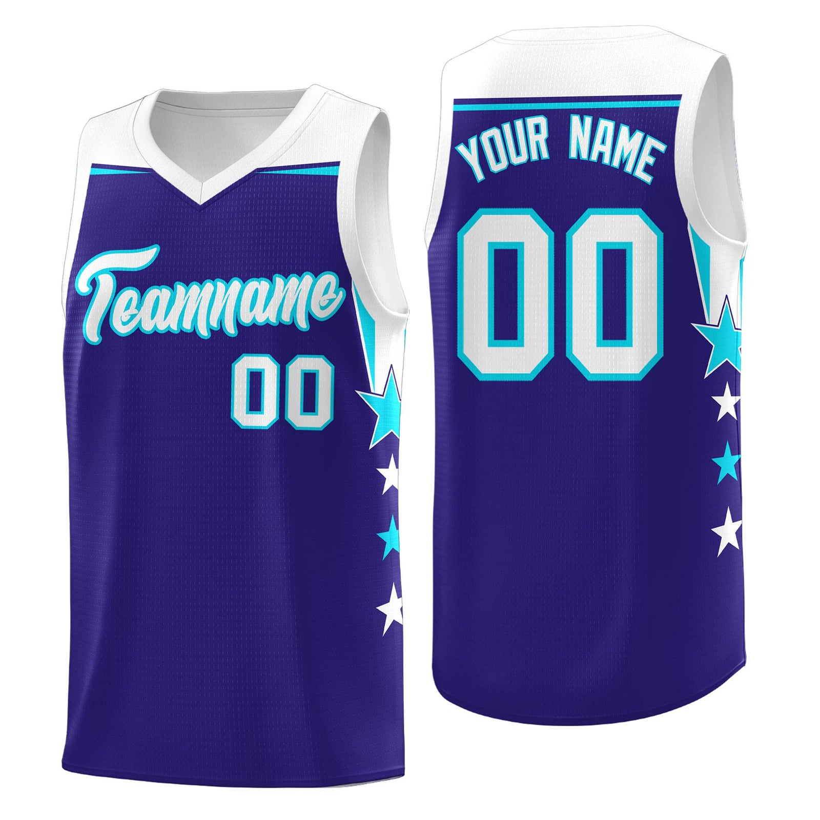 Custom Youth Basketball Uniform Royal White Two Tone Side Star Add Name Number & Logo