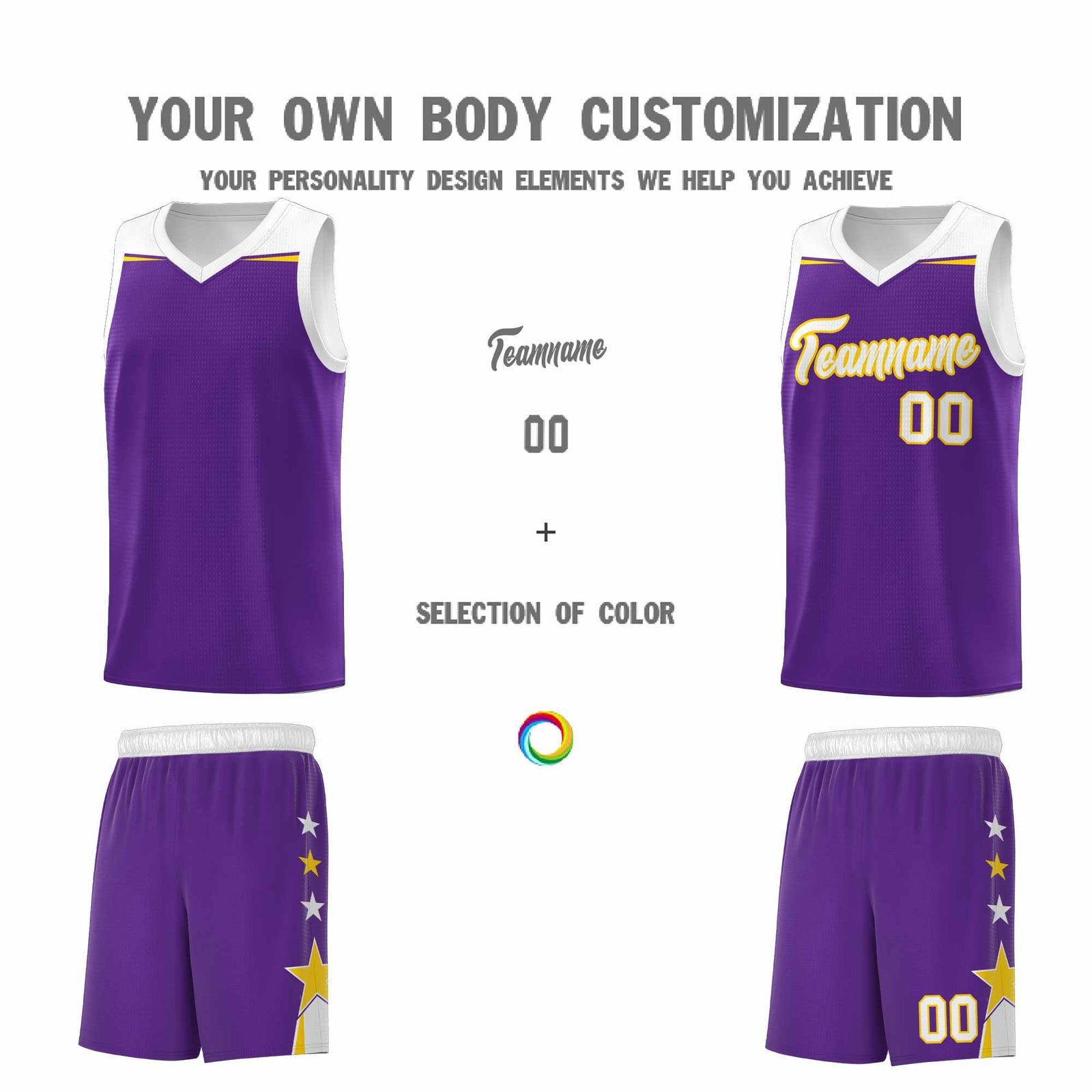 Custom Youth Basketball Uniform Purple White Two Tone Side Star Add Name Number & Logo
