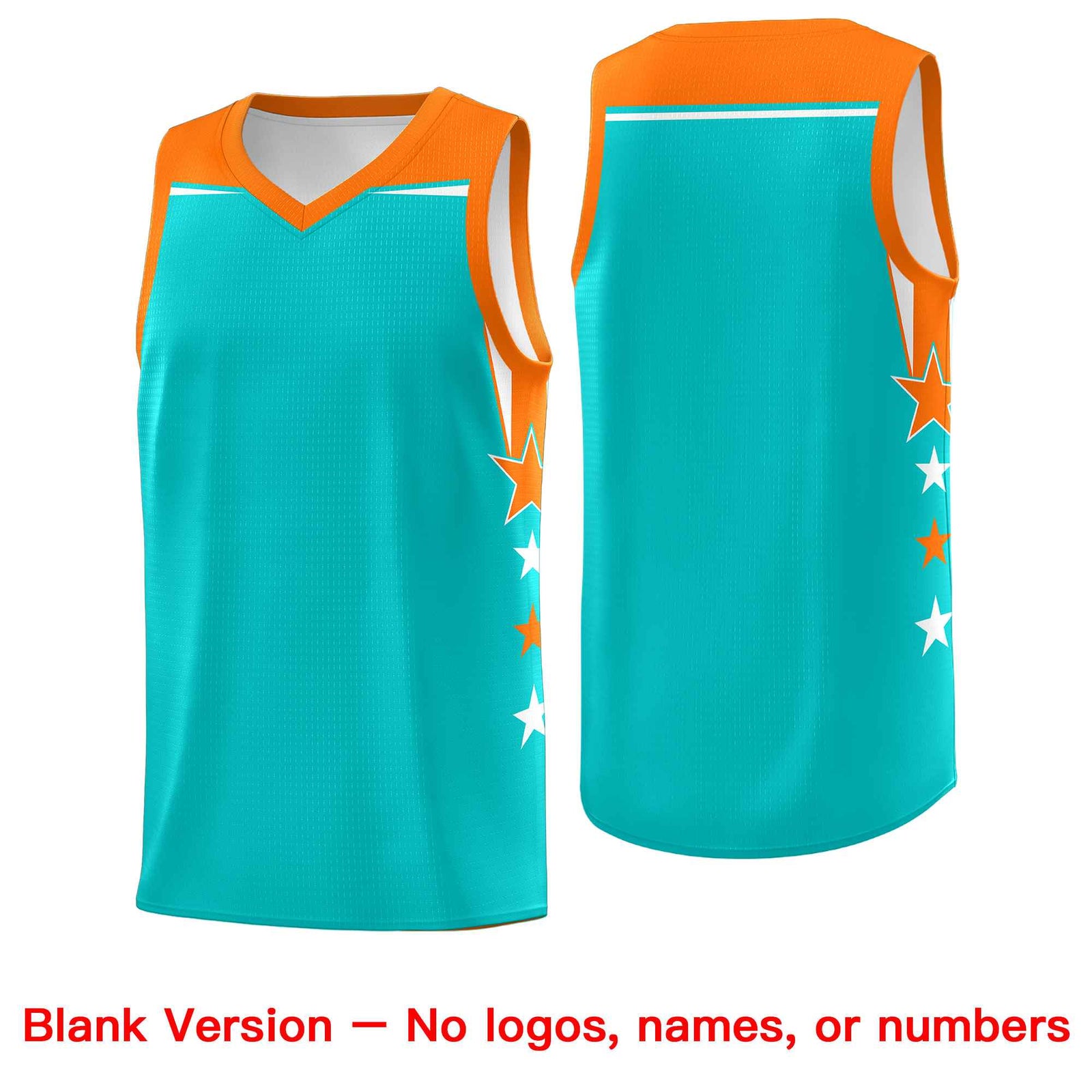 Custom Youth Basketball Uniform Aqua Orange Two Tone Side Star Personalized Team Jersey