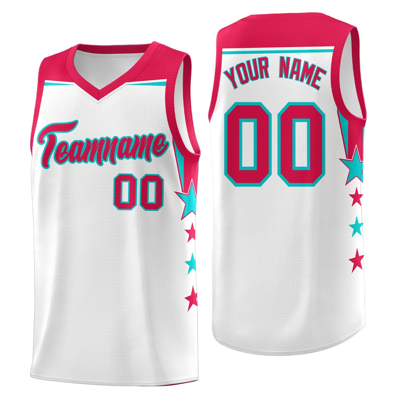 Custom Youth Basketball Uniform White Red Two Tone Side Star Color Block Team Jersey