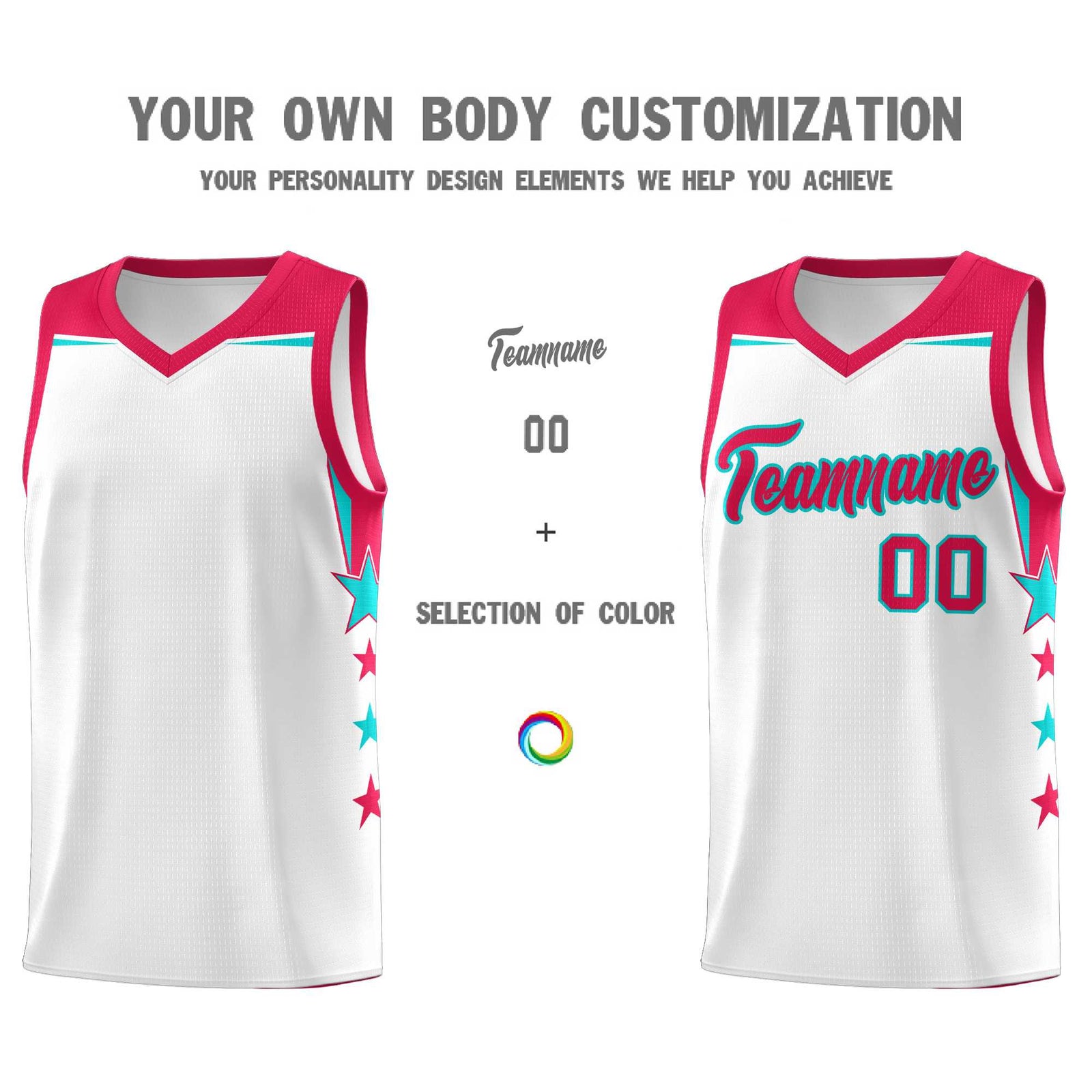 Custom Youth Basketball Uniform White Red Two Tone Side Star Color Block Team Jersey