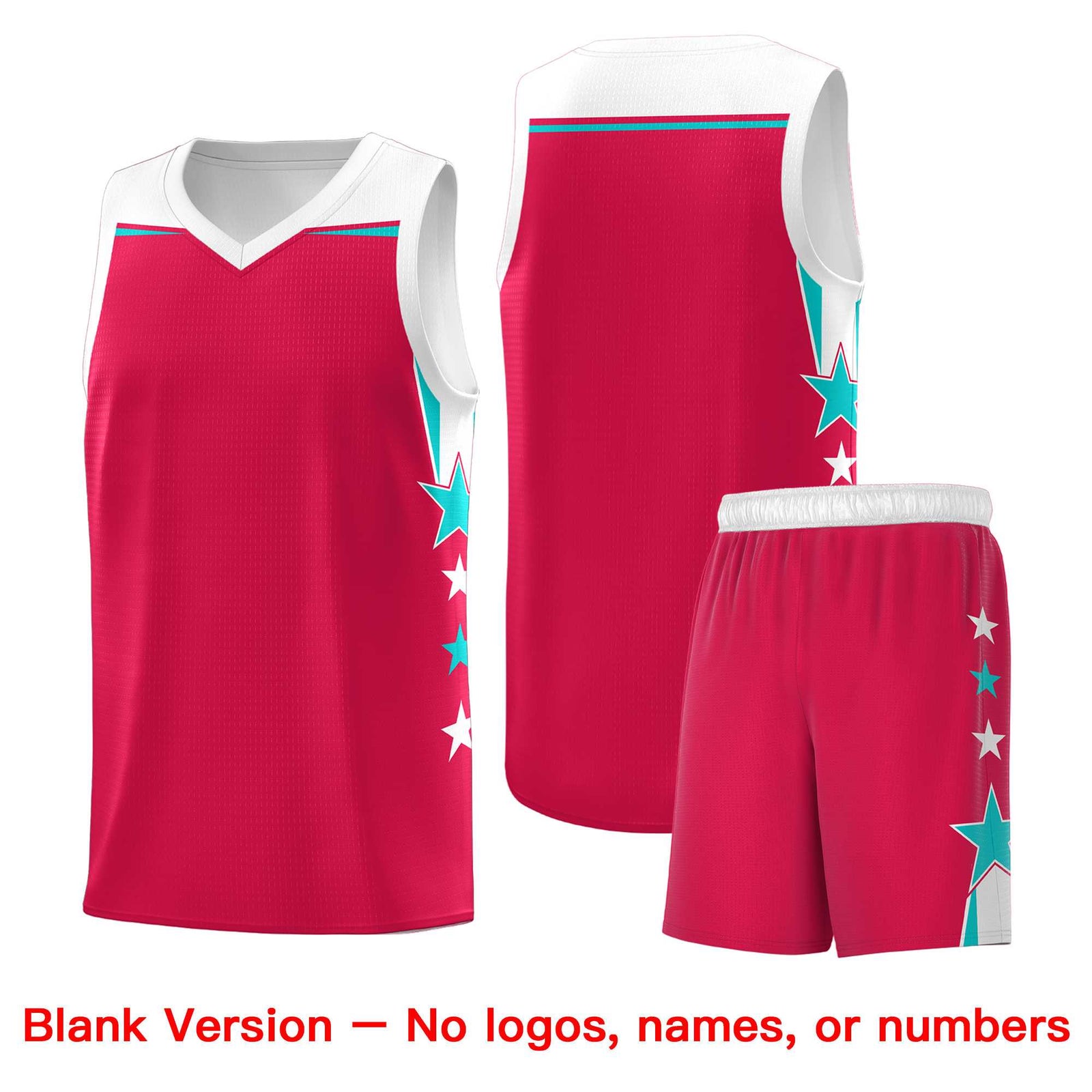 Custom Youth Basketball Uniform Red White Two Tone Side Star Add Name Number & Logo