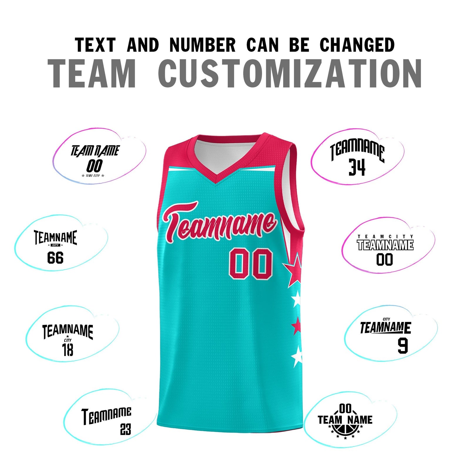 Custom Youth Basketball Uniform Aqua Red Two Tone Side Star Personalized Team Jersey