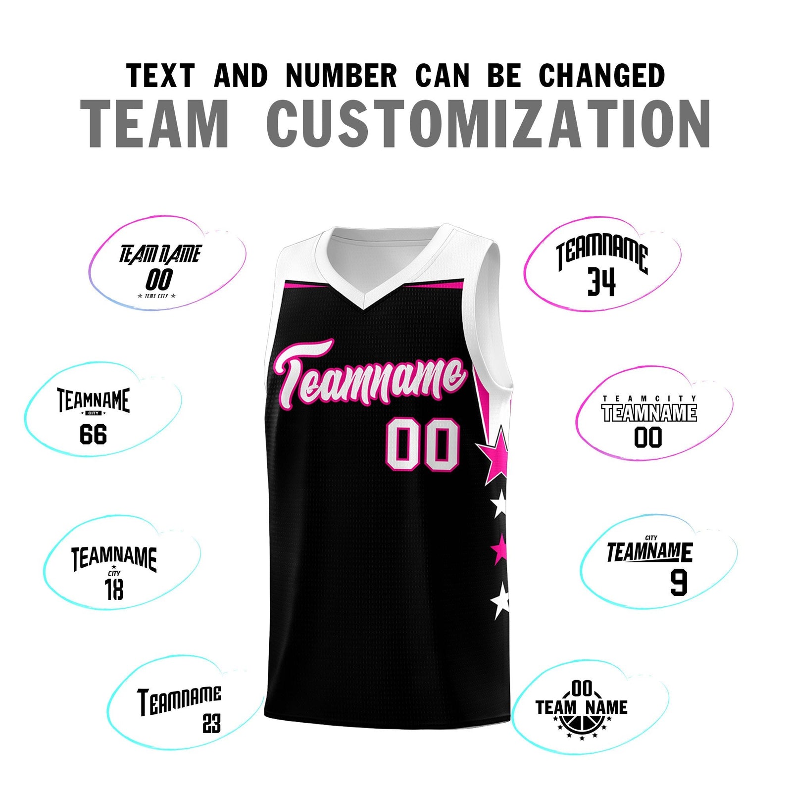 Custom Youth Basketball Uniform Black White Two Tone Side Star Personalized Team Jersey