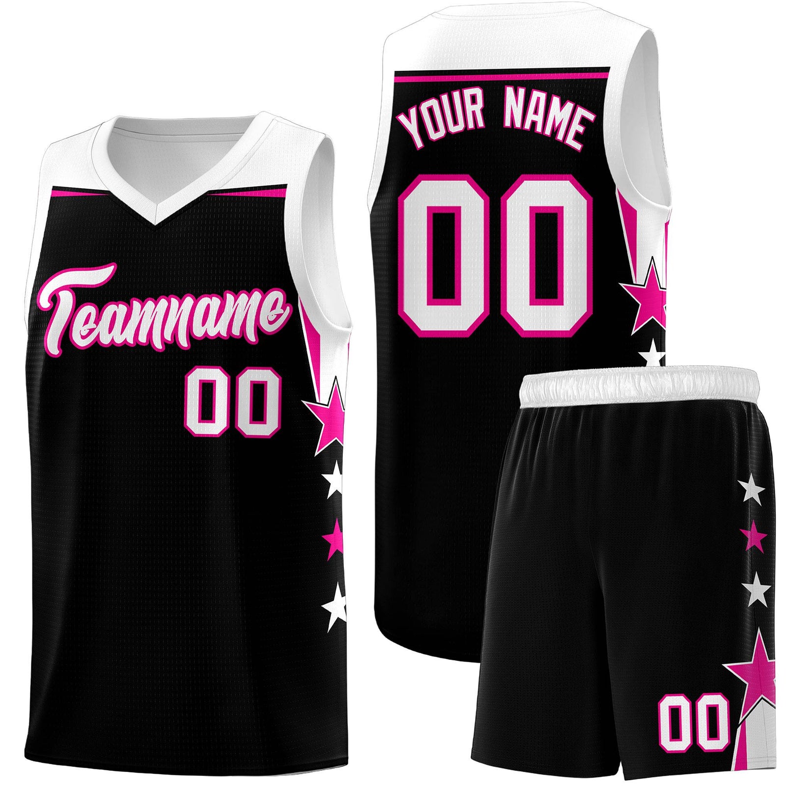 Custom Youth Basketball Uniform Black White Two Tone Side Star Personalized Team Jersey