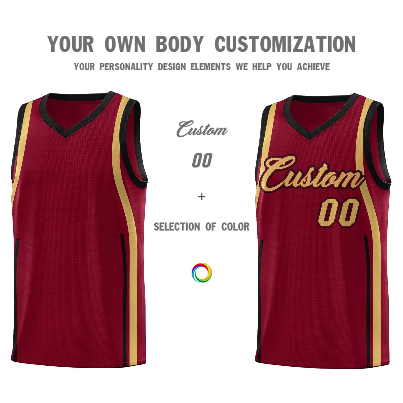 Custom Crimson Old Gold-Black Ribbon Pattern Basketball Kits