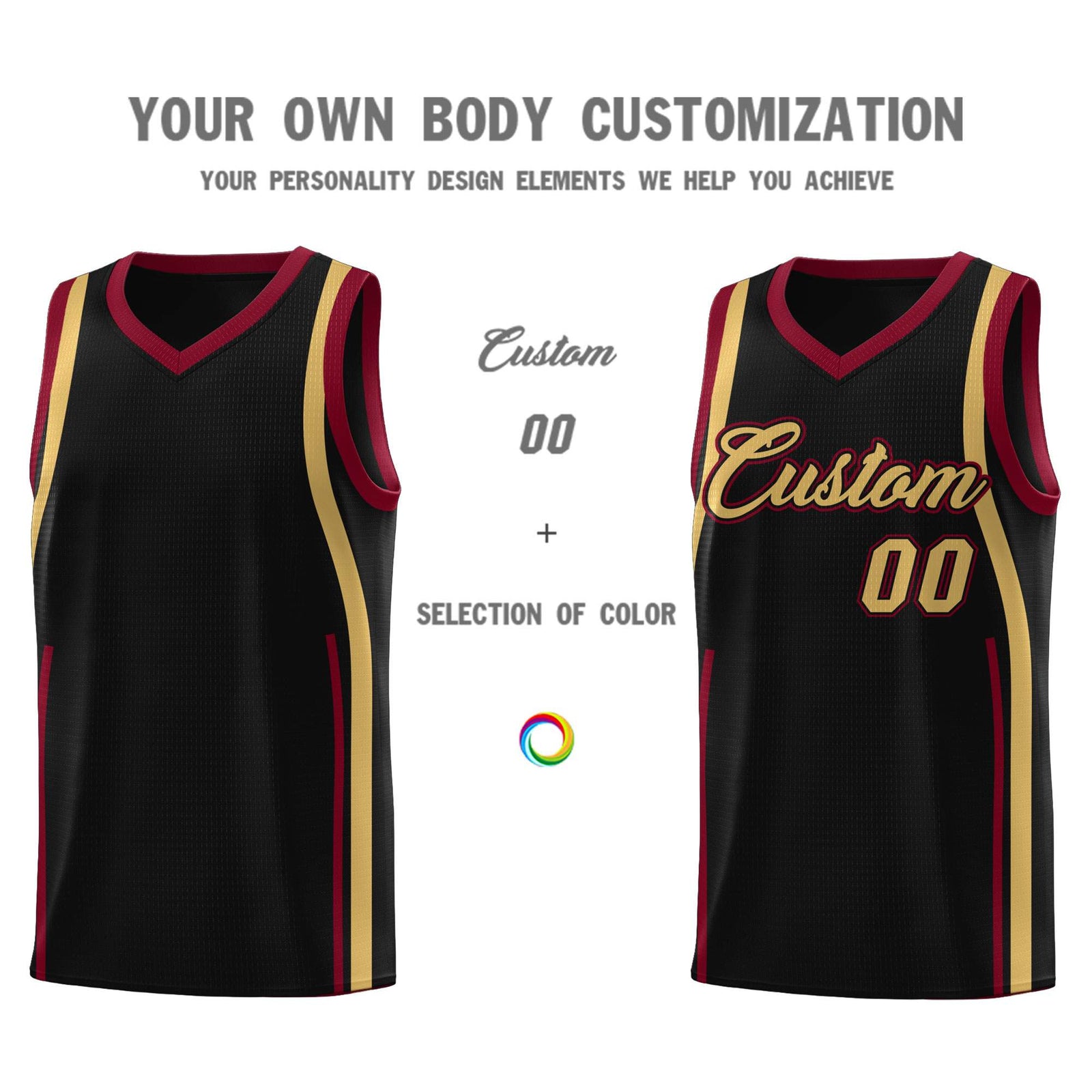 Custom Black Crimson-Old Gold Ribbon Pattern Basketball Kits