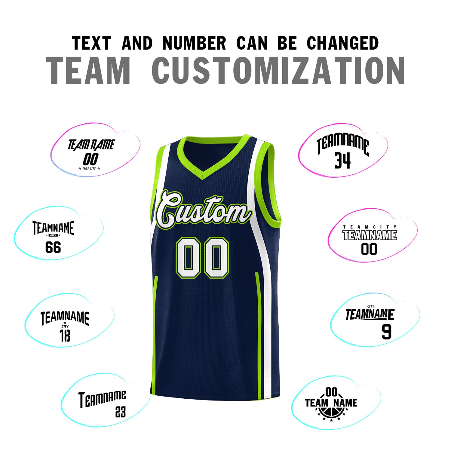 Custom Navy White AND Fluorescent Green Basketball Jersey