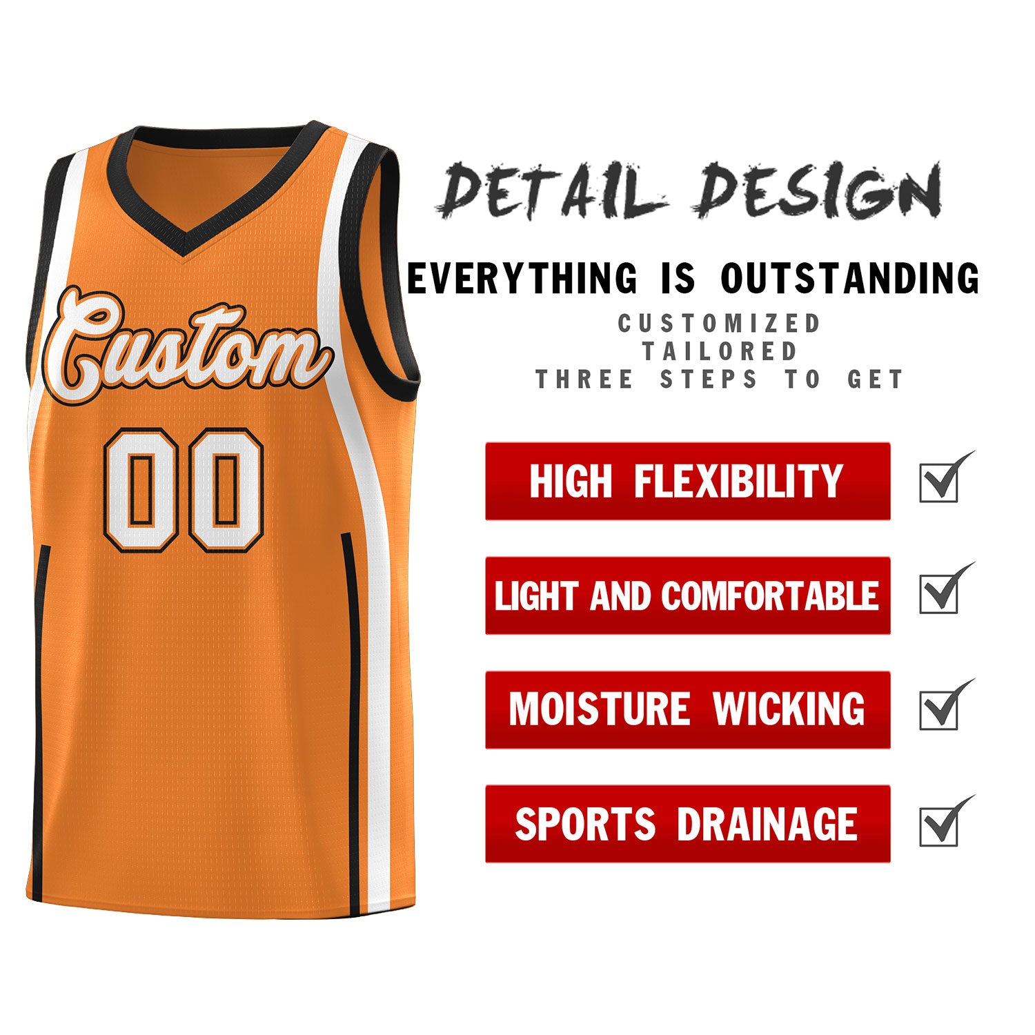Custom Gold Orange Black AND White Basketball Jersey