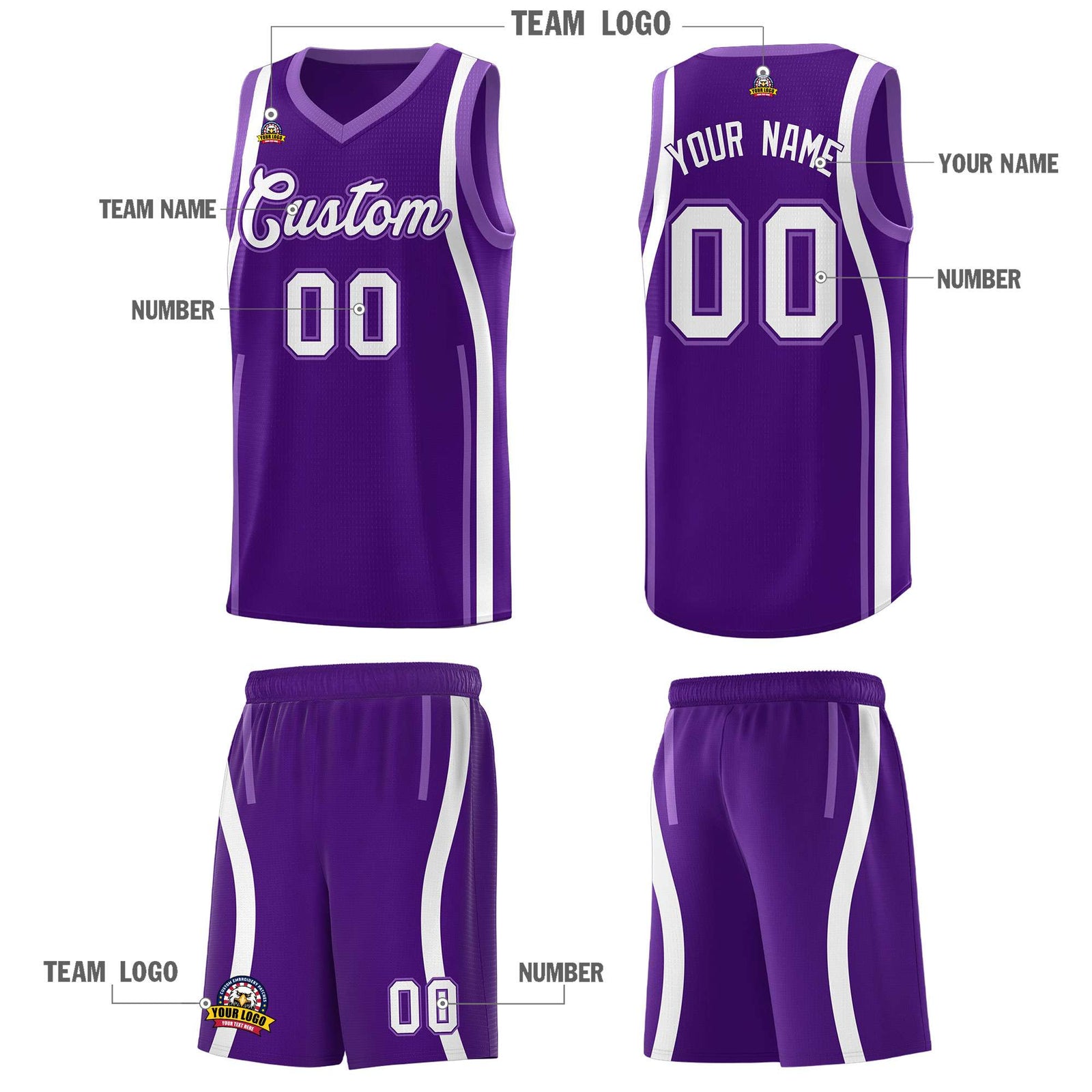Custom Purple Light Purple AND White Basketball Jersey