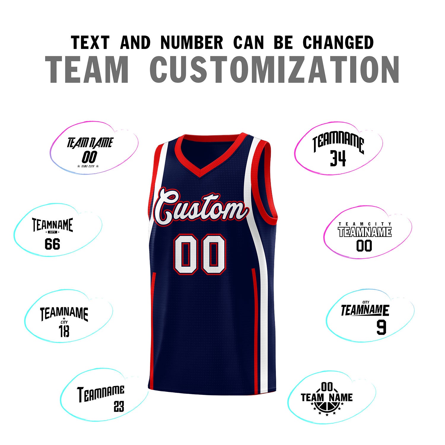 Custom Navy Red AND White Basketball Jersey