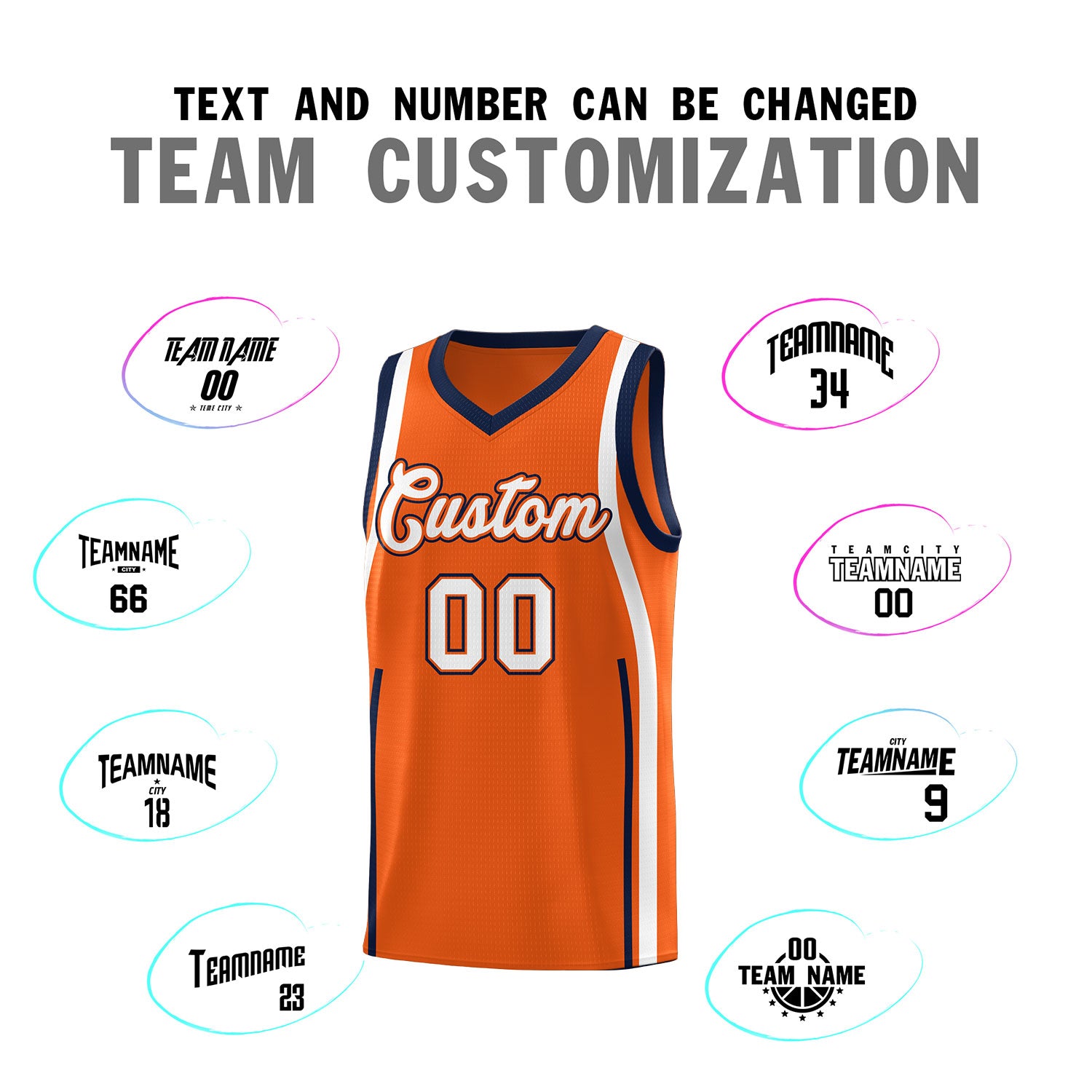 Custom Orange Navy AND White Basketball Jersey