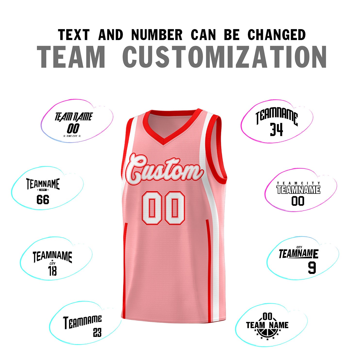 Custom Light Pink Light Red AND White Basketball Jersey
