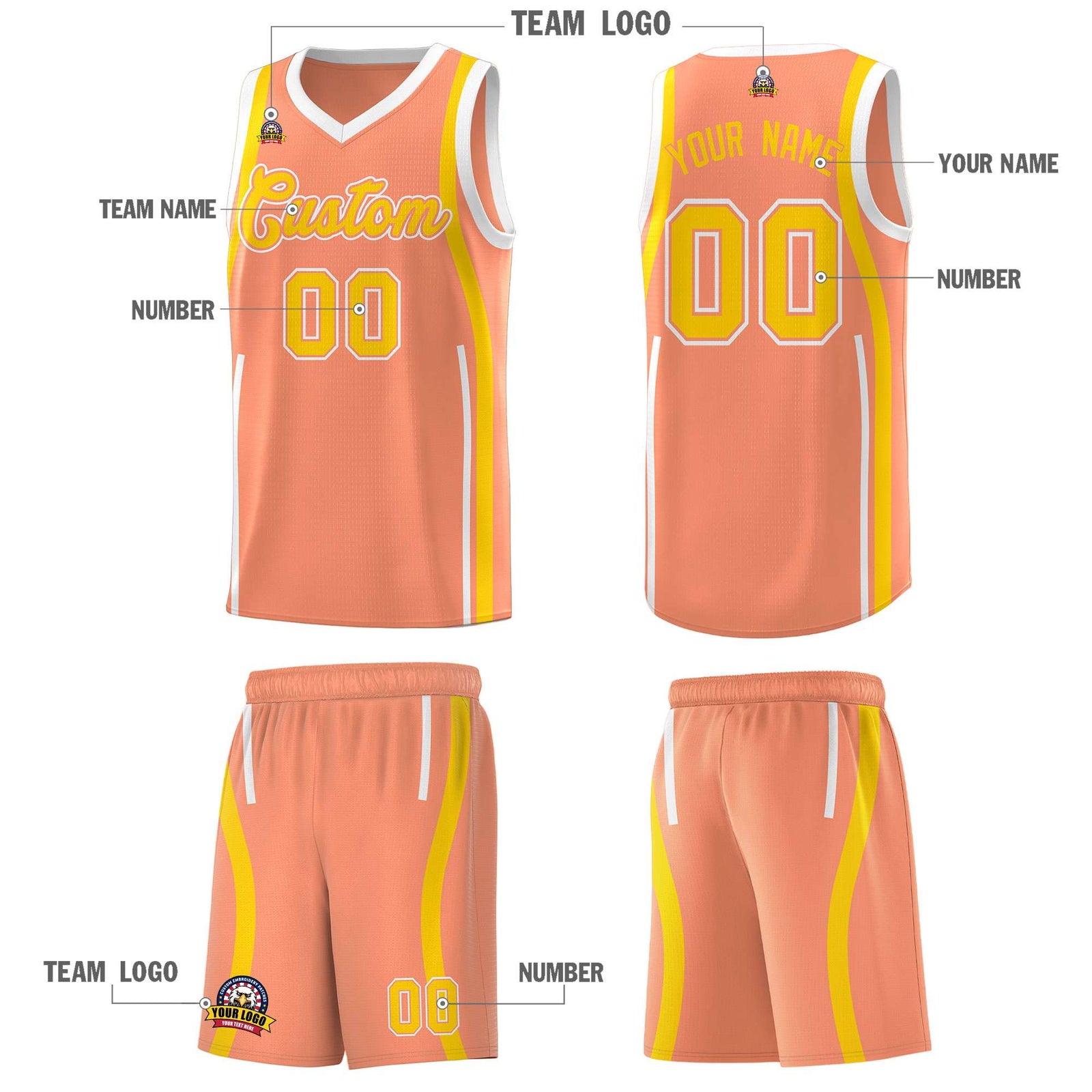 Custom Light Orange Gold AND White Basketball Jersey