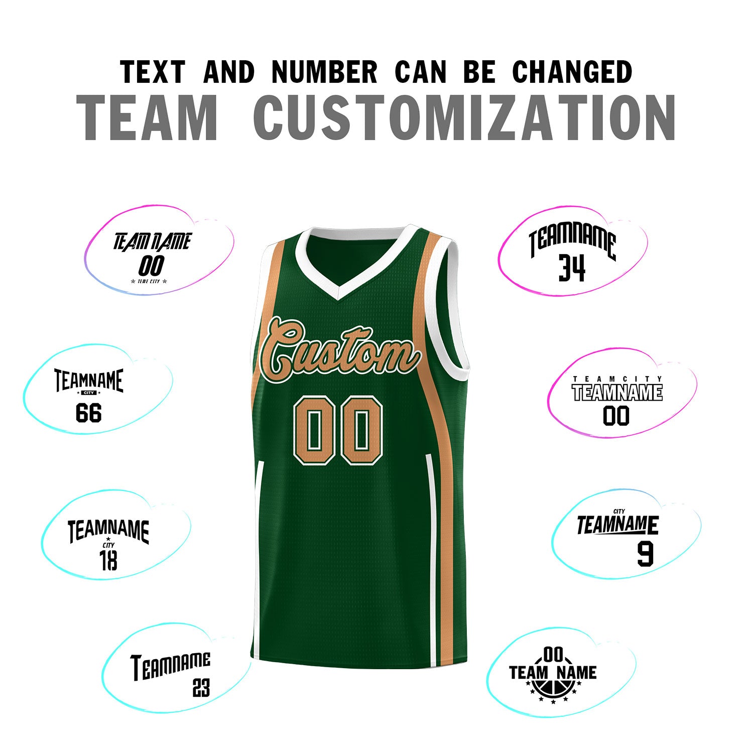 Custom Green Buckskin Brown AND White Basketball Jersey