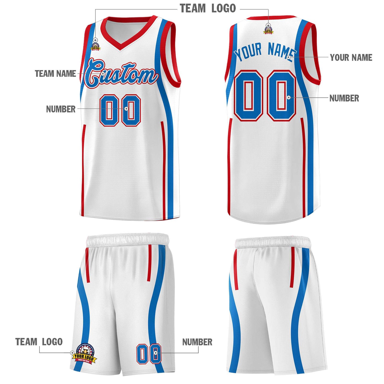 Custom White Royal AND Red Basketball Jersey