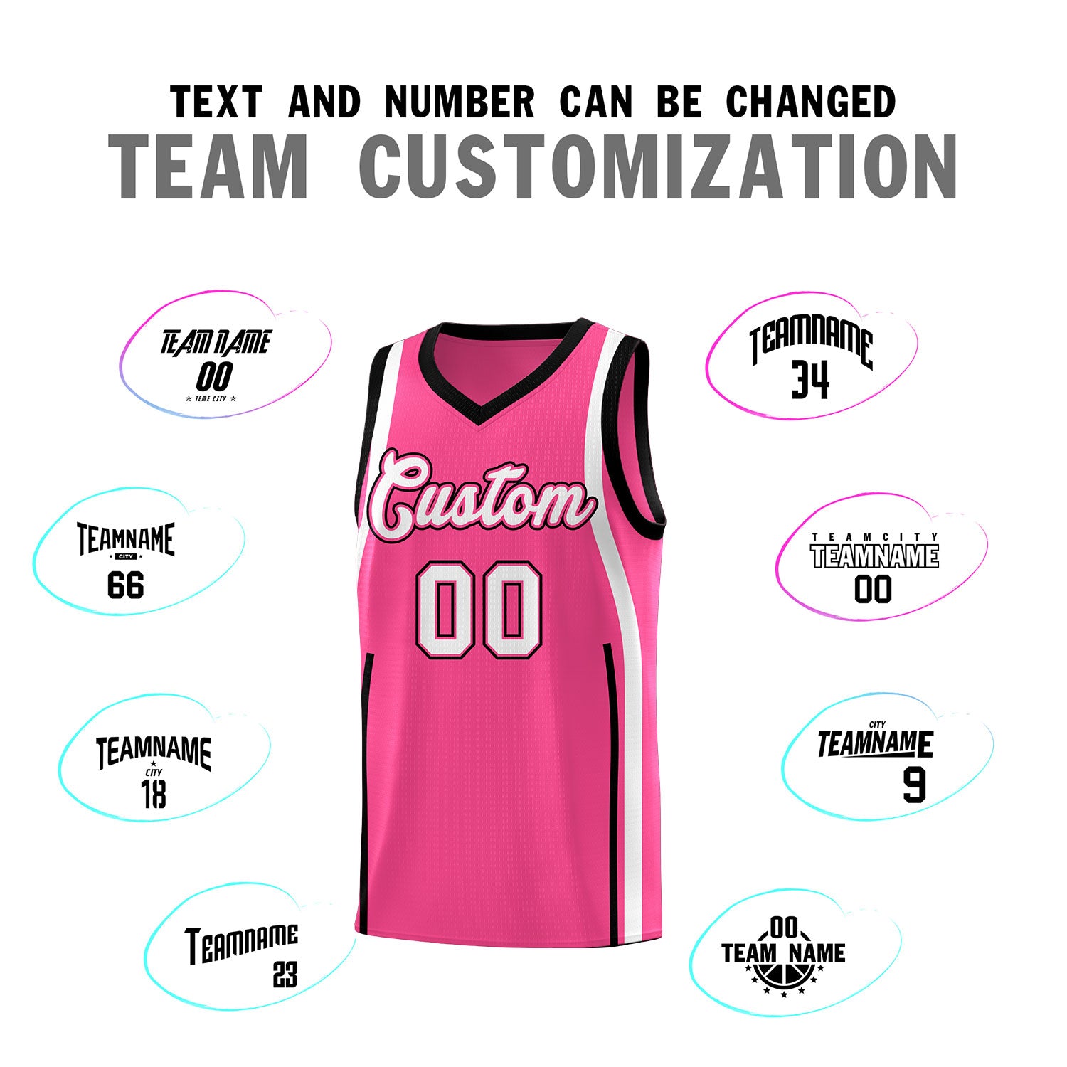 Custom Pink Black AND White Basketball Jersey