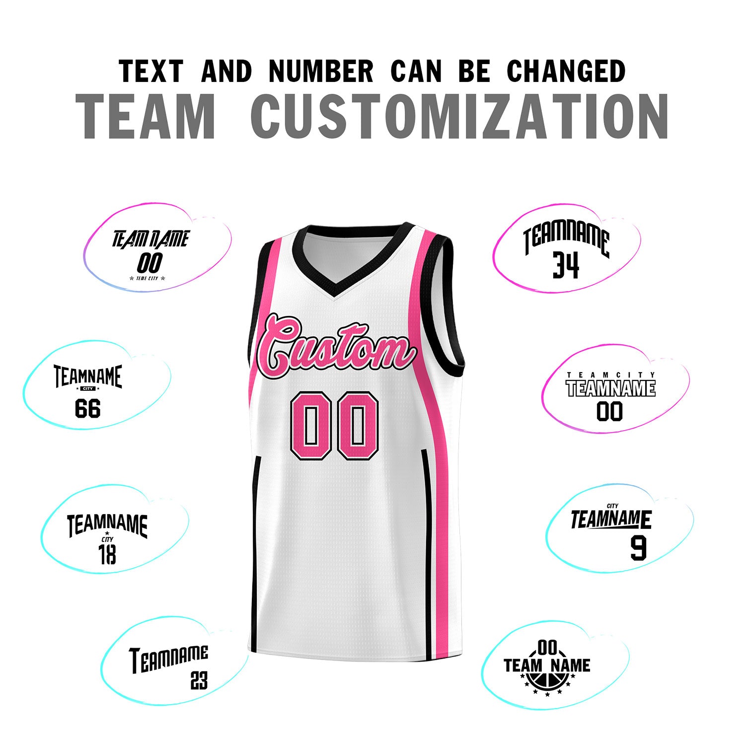 Custom White Pink AND Black Basketball Jersey