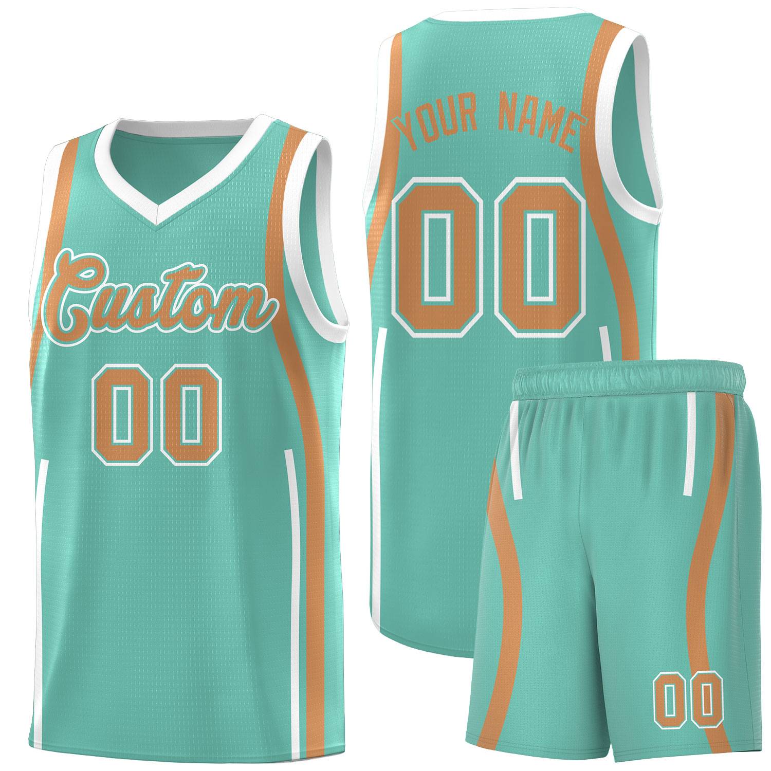 Custom Bright Green Buckskin Brown AND White Basketball Jersey