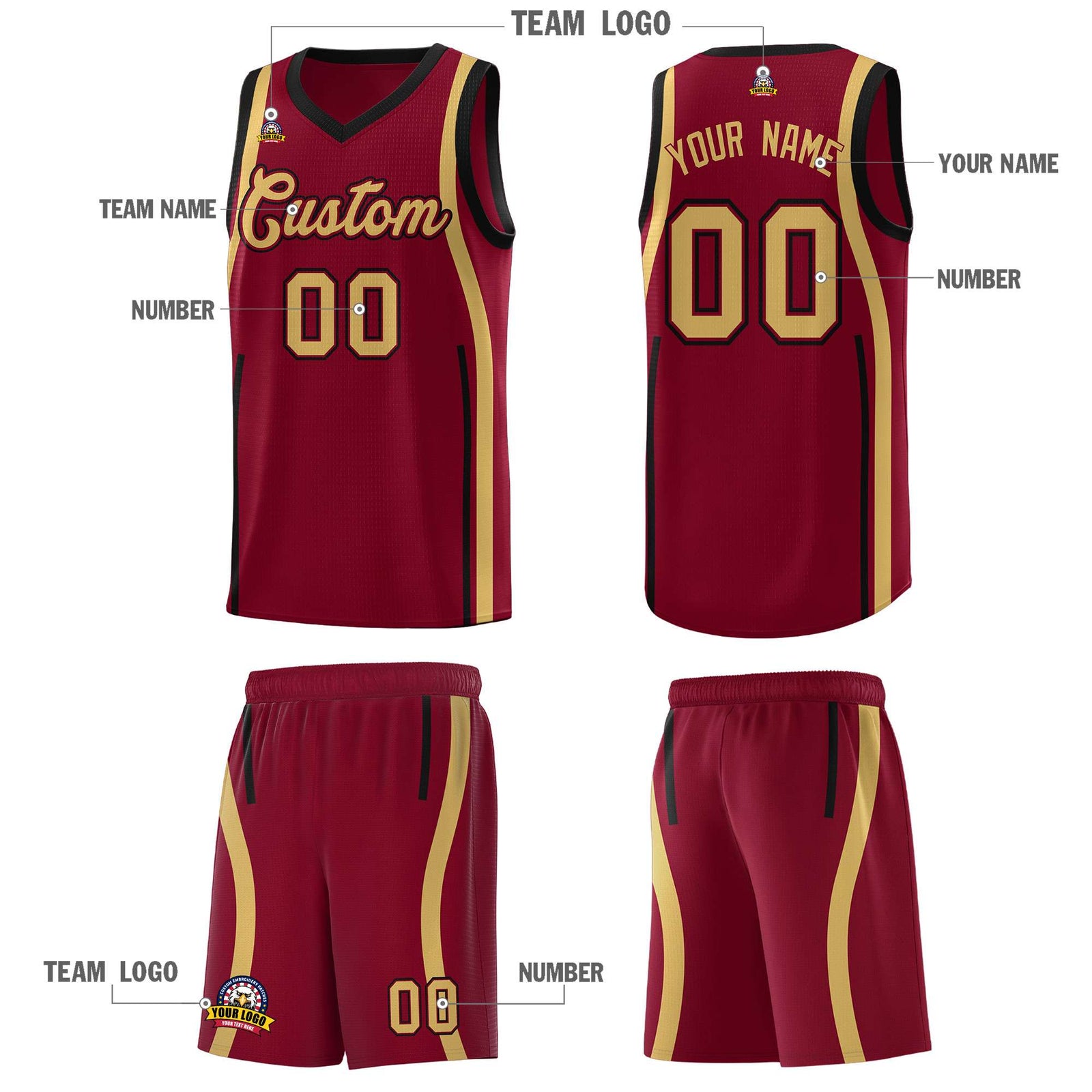 Custom Crimson Old Gold AND Black Basketball Jersey