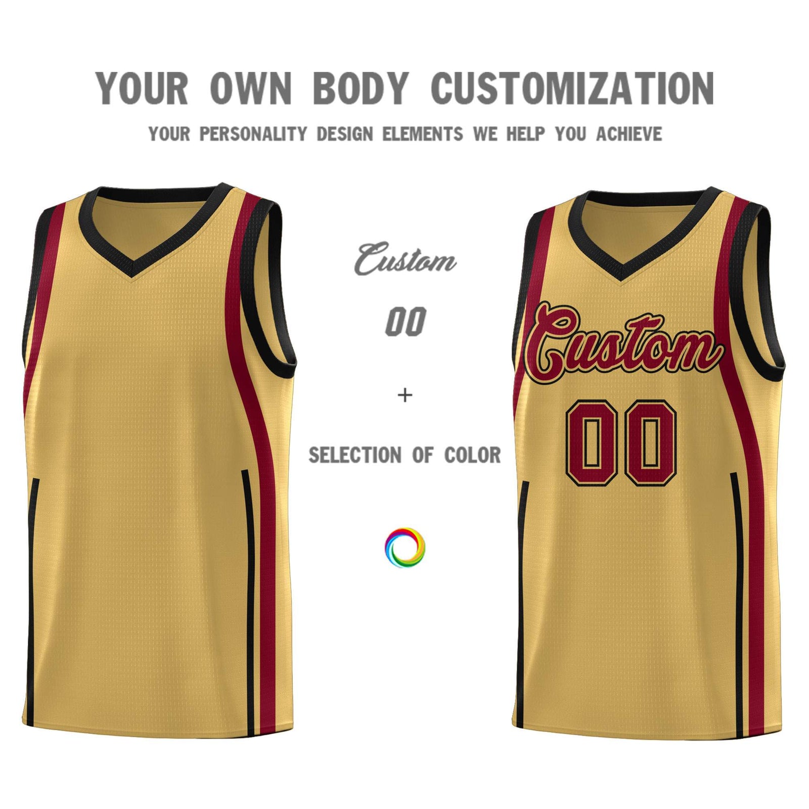 Custom Old Gold Crimson AND Black Basketball Jersey