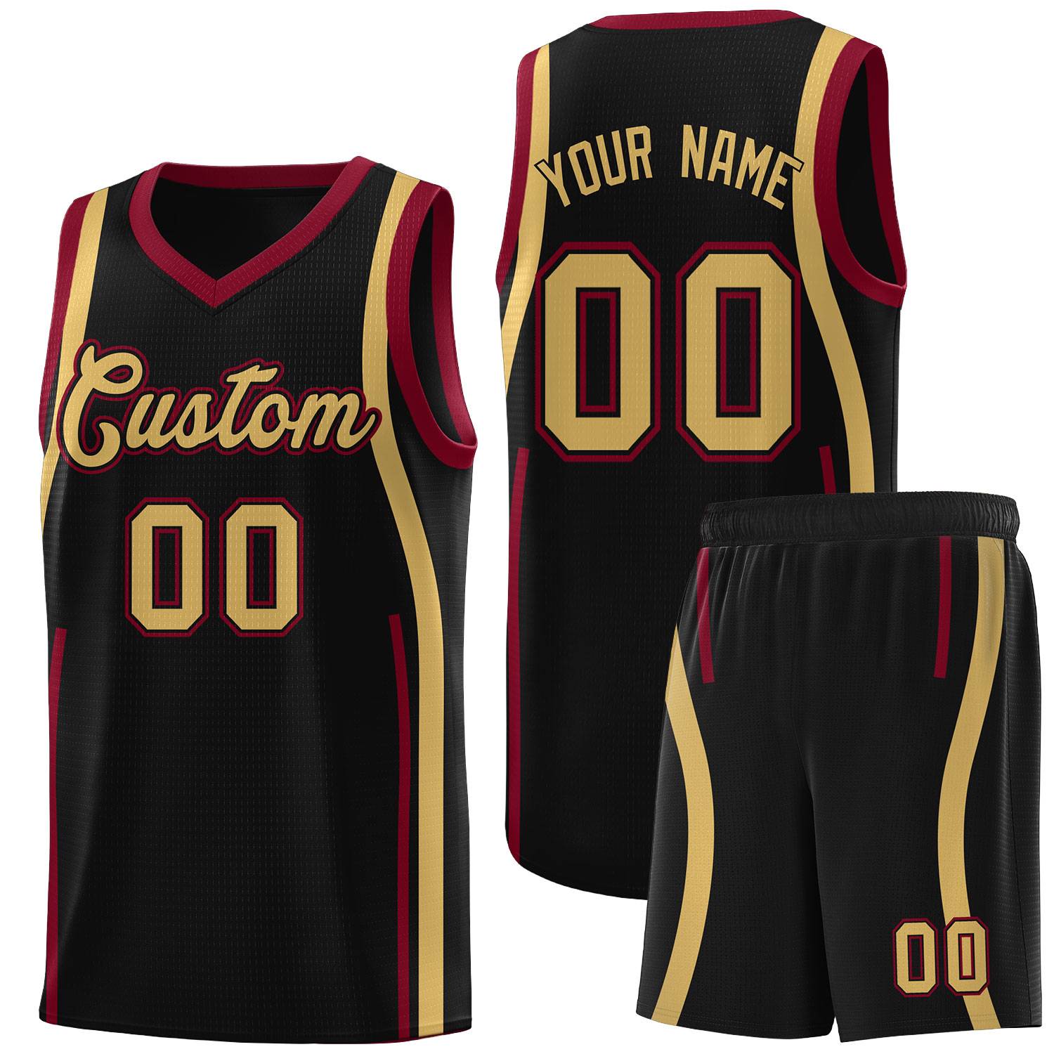Custom Black Crimson AND Old Gold Basketball Jersey
