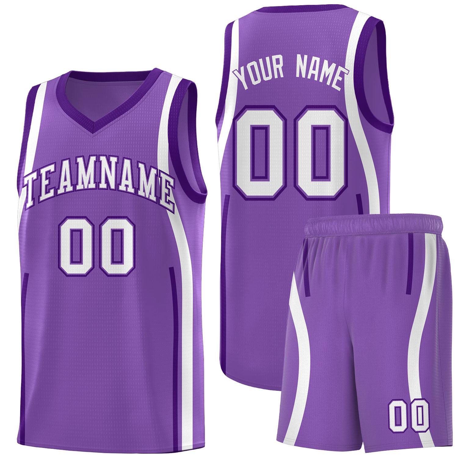 Custom Light Purple Purple-White Ribbon Pattern Basketball Kits