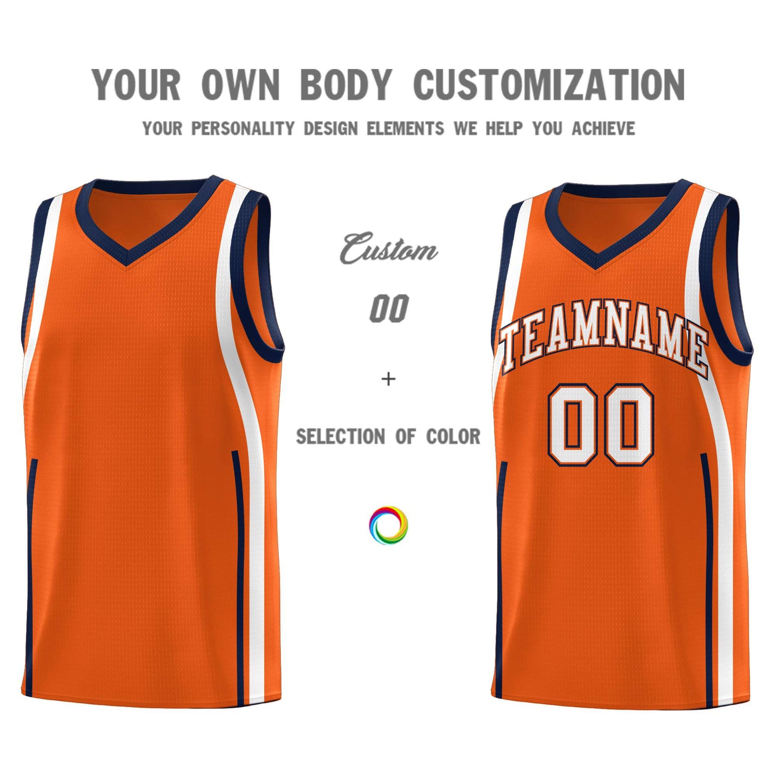 Custom Orange Navy-White Ribbon Pattern Basketball Kits