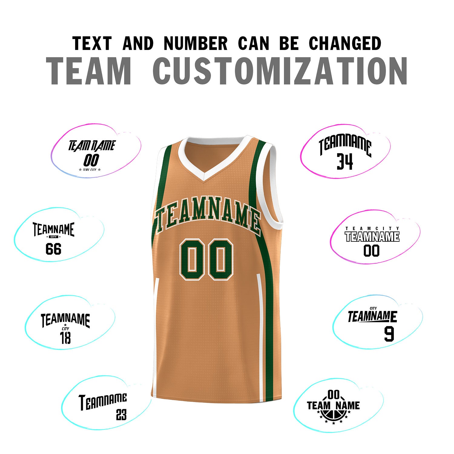 Custom Buckskin Brown Green-White Ribbon Pattern Basketball Kits