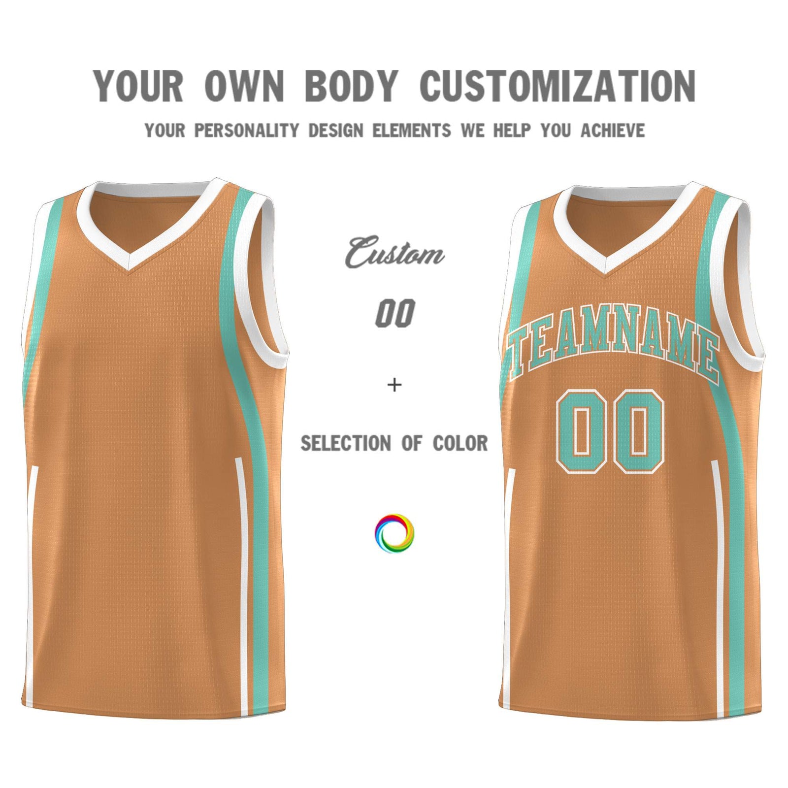 Custom Buckskin Brown Bright Green-White Ribbon Pattern Basketball Kits