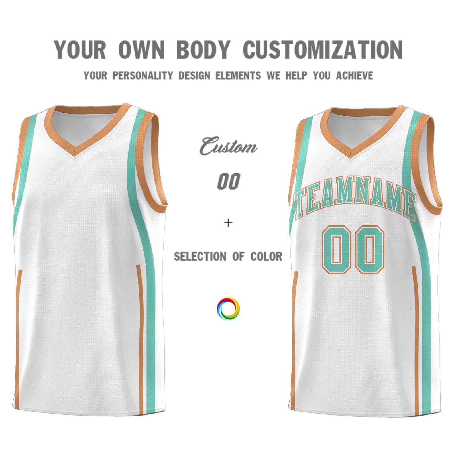 Custom White Bright Green-Buckskin Brown Ribbon Pattern Basketball Kits