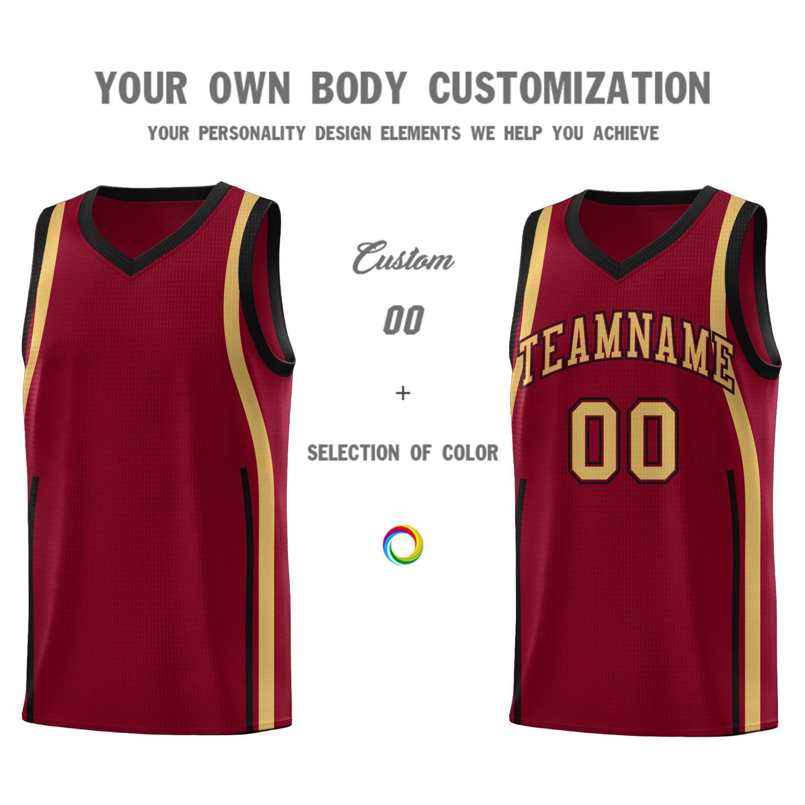 Custom Crimson Old Gold-Black Ribbon Pattern Basketball Kits
