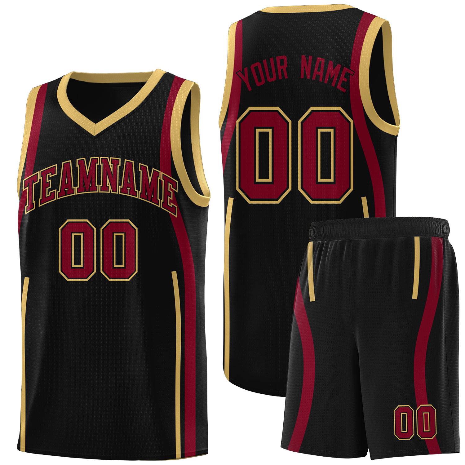 Custom Black Crimson-Old Gold Ribbon Pattern Basketball Kits